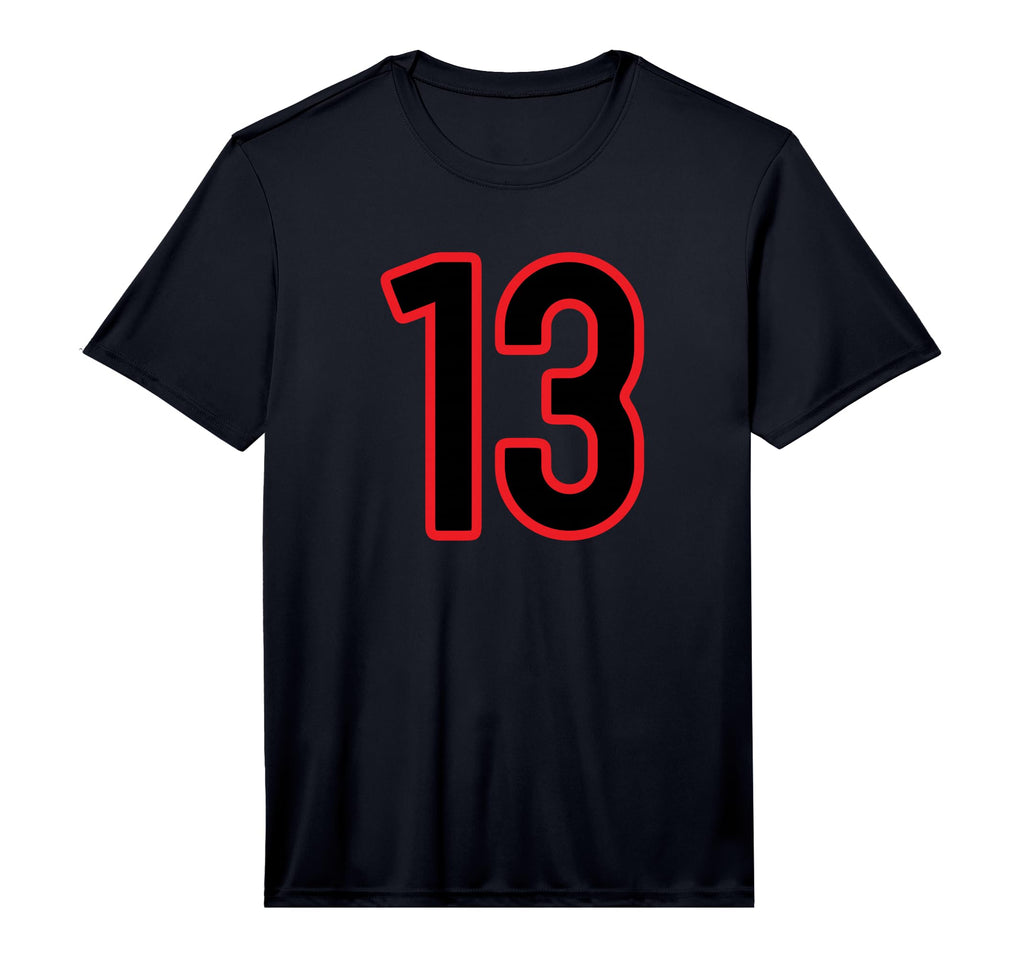 Number 13 Sport Red Black Varsity T-Shirt - Minimalist Print for Adults - T-Shirt, Sweatshirt, Hoodie