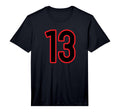 Number 13 Sport Red Black Varsity T-Shirt - Minimalist Print for Adults - T-Shirt, Sweatshirt, Hoodie