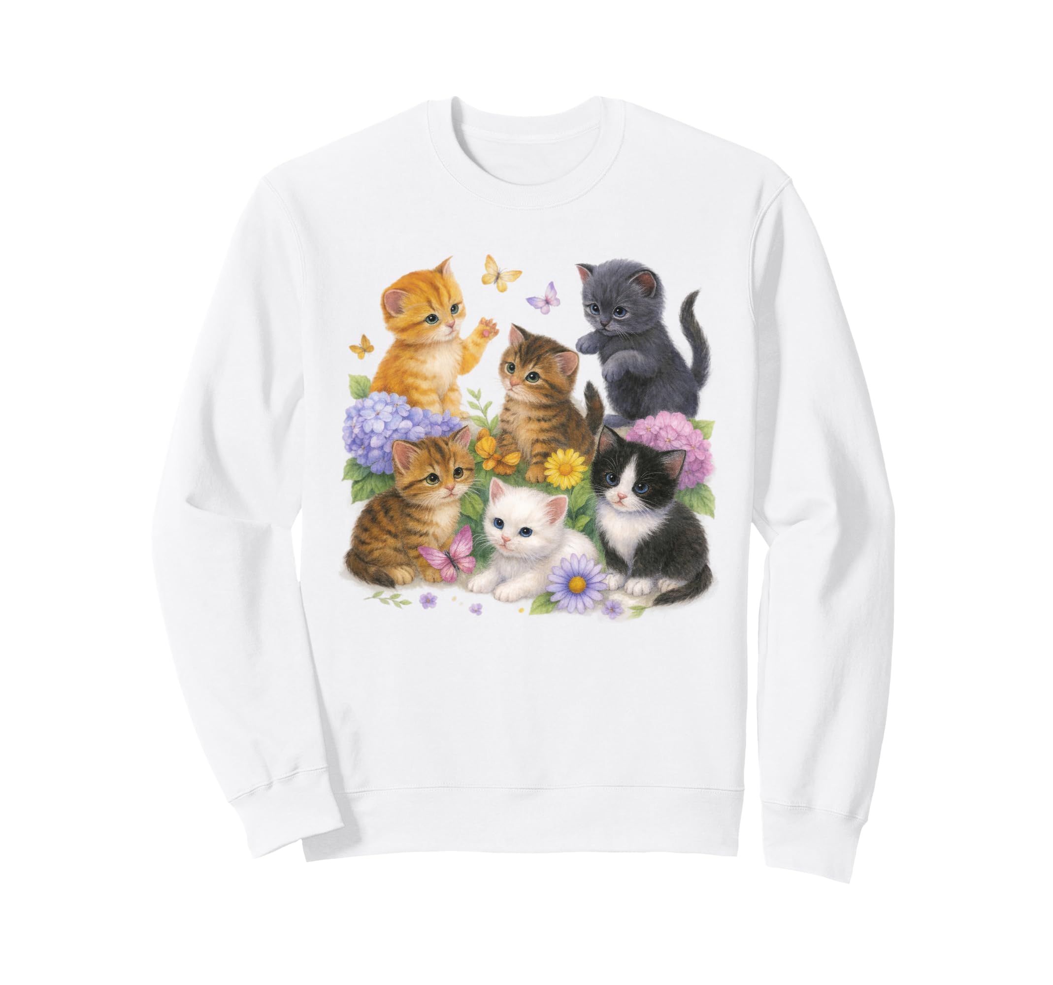 Kitten 90S Cats Boho Floral Cat Sweatshirt - Graphic Print for Adults - T-Shirt, Sweatshirt, Hoodie