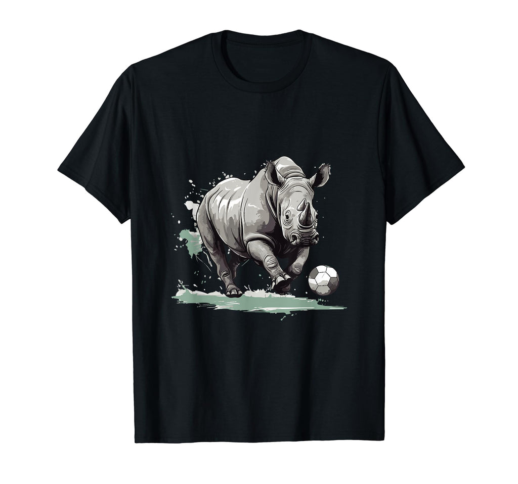 Rhino Playing Soccer Funny Animal T-Shirt - Novelty Apparel for Adults - T-Shirt, Sweatshirt, Hoodie