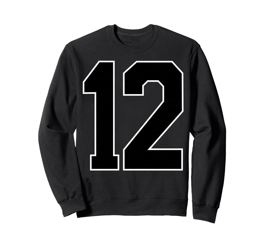 Black Sports Team Number 12 Fan Sweatshirt - Aesthetic Graphic for Adults - T-Shirt, Sweatshirt, Hoodie