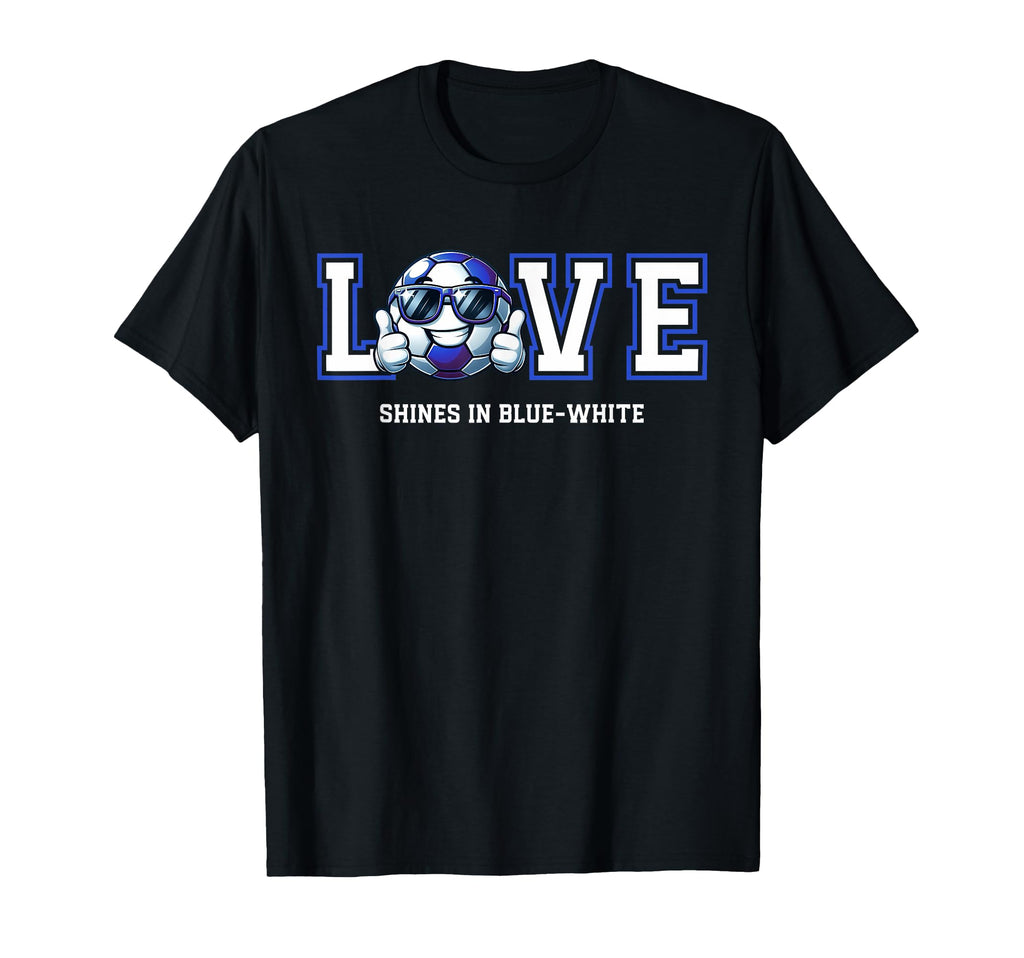 Cartoon Soccer Ball Blue White Fans T-Shirt - Unique Graphic for Adults - T-Shirt, Sweatshirt, Hoodie