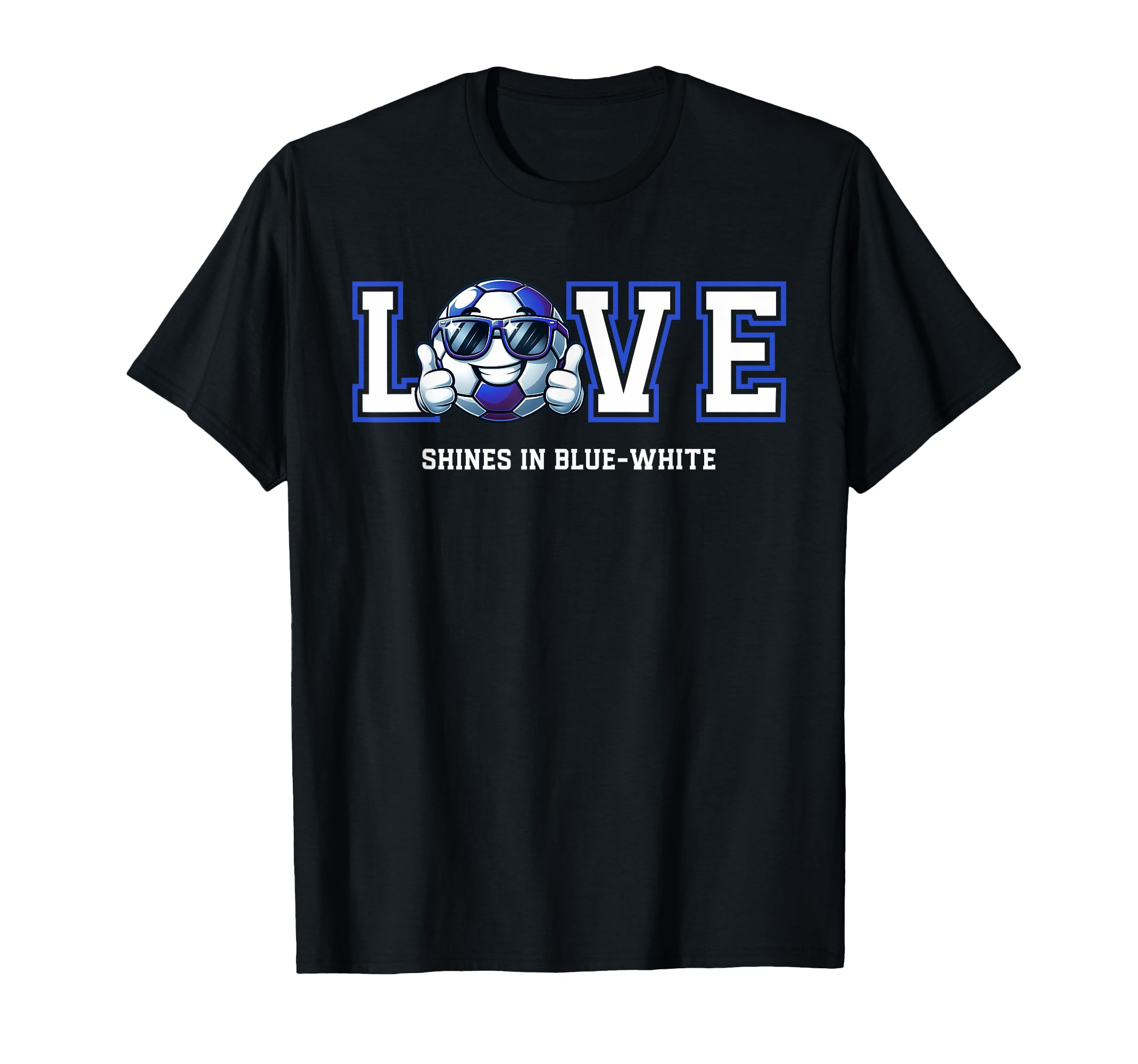 Cartoon Soccer Ball Blue White Fans T-Shirt - Unique Graphic for Adults - T-Shirt, Sweatshirt, Hoodie