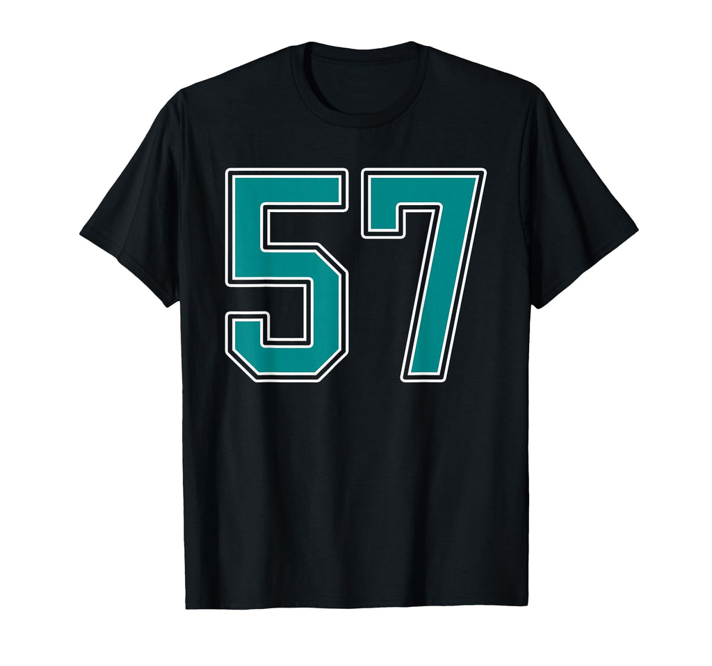 Teal And White Number 57 Jersey Player T-Shirt - Unique Graphic for Adults - T-Shirt, Sweatshirt, Hoodie