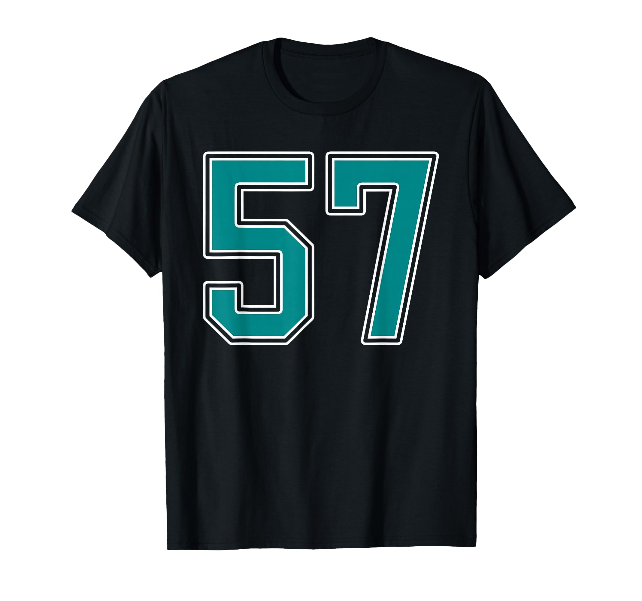 Teal And White Number 57 Jersey Player T-Shirt - Unique Graphic for Adults - T-Shirt, Sweatshirt, Hoodie