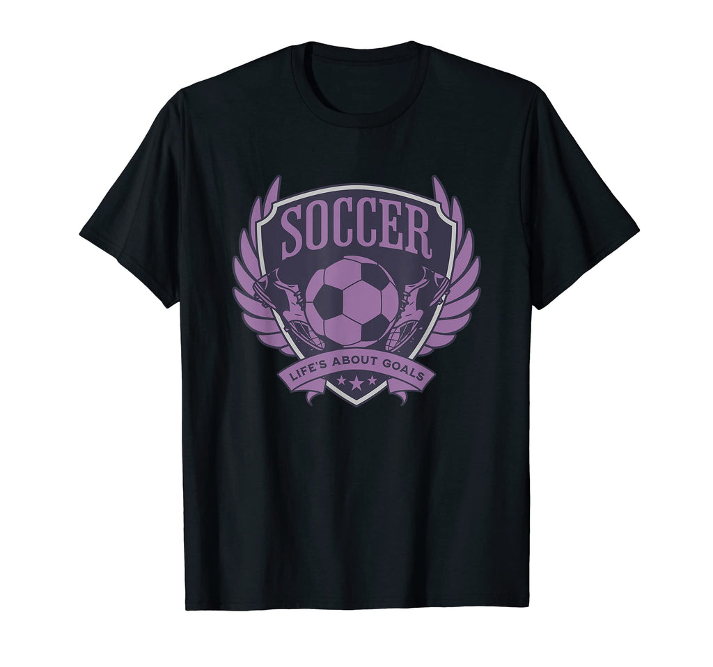 Purple Soccer Emblem Lifes About Goals T-Shirt - Trendy Graphic for Adults - T-Shirt, Sweatshirt, Hoodie