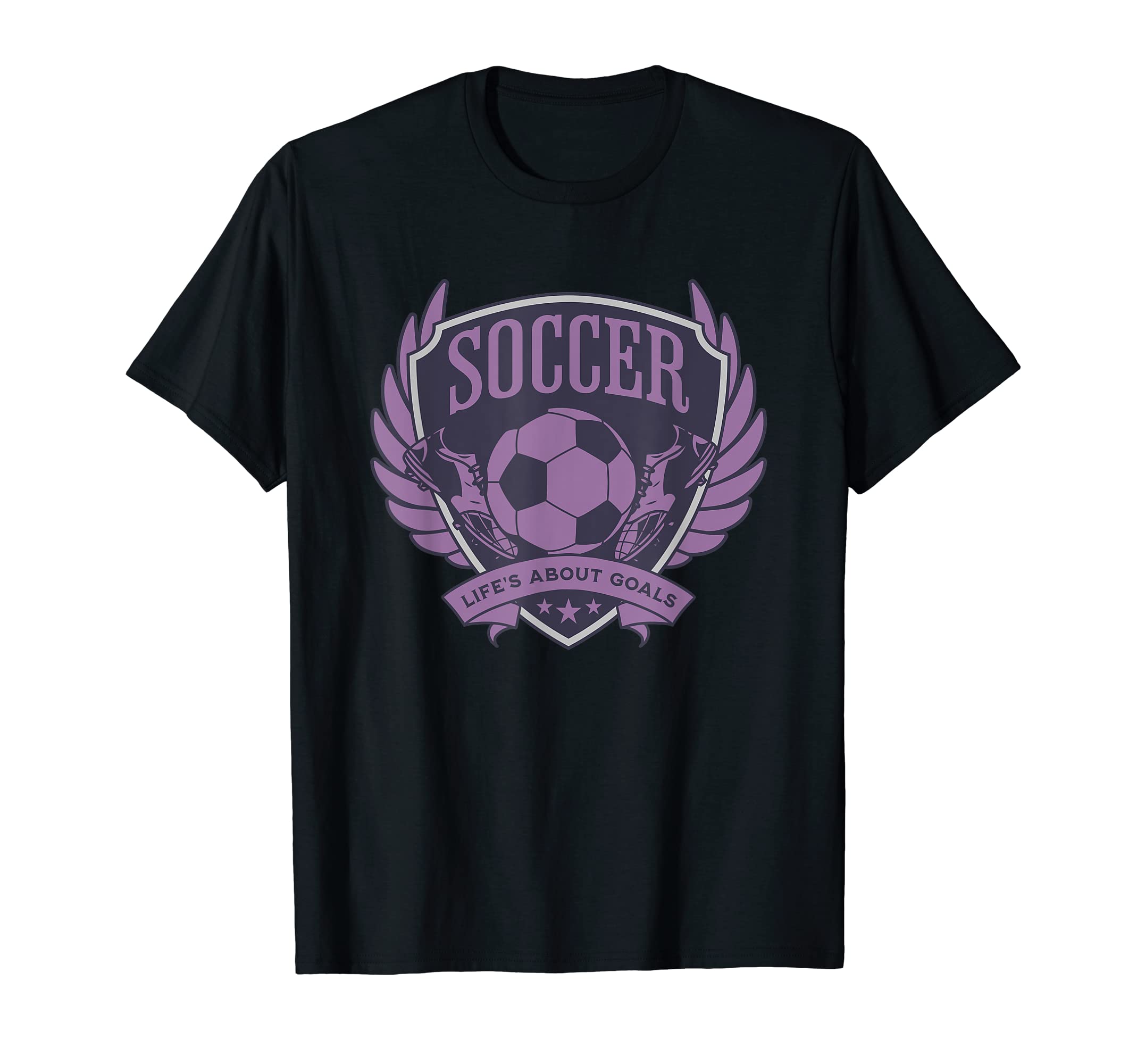 Purple Soccer Emblem Lifes About Goals T-Shirt - Trendy Graphic for Adults - T-Shirt, Sweatshirt, Hoodie