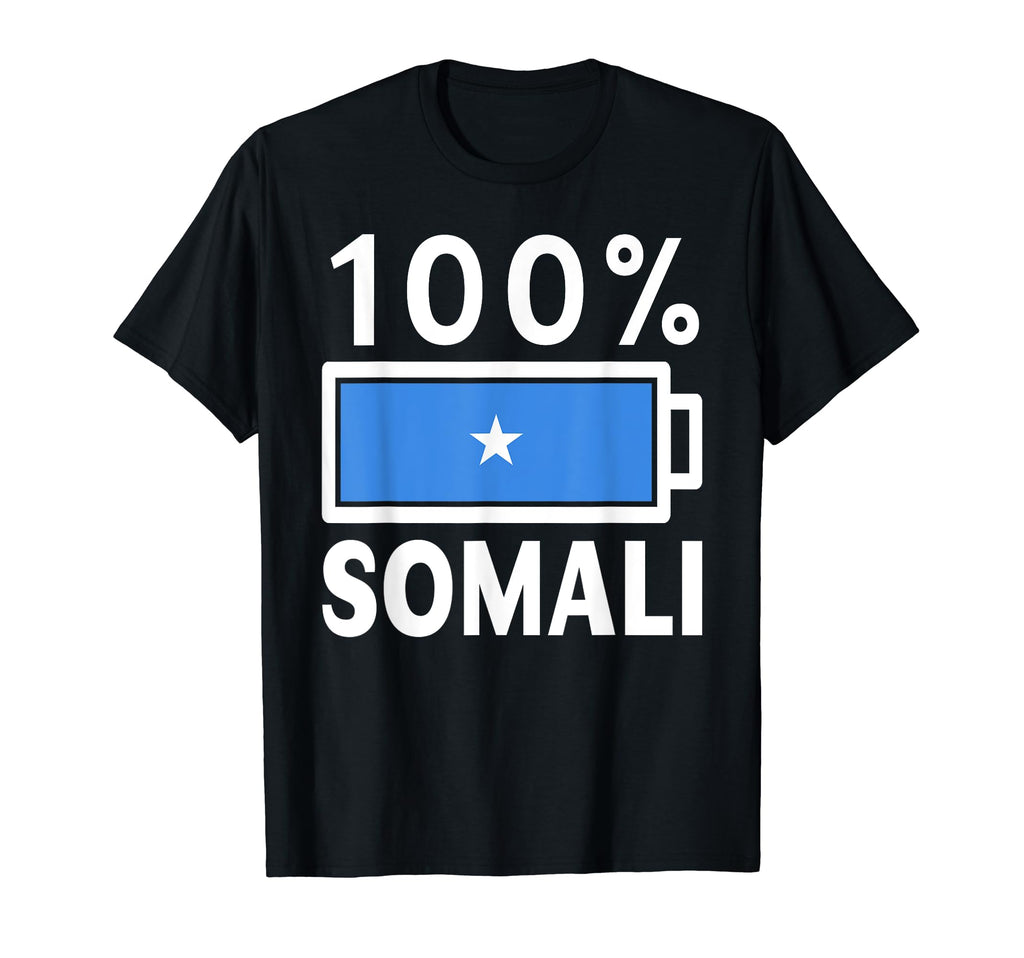 Somalia Flag 100 Somali Battery Power T-Shirt - Novelty Apparel Unisex - T-Shirt, Sweatshirt, Hoodie