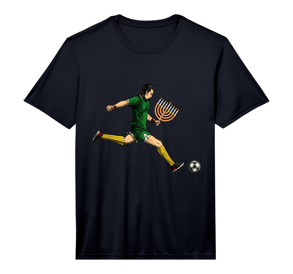 Soccer Player Menorah Hanukkah Sport T-Shirt - Minimalist Print for Adults - T-Shirt, Sweatshirt, Hoodie