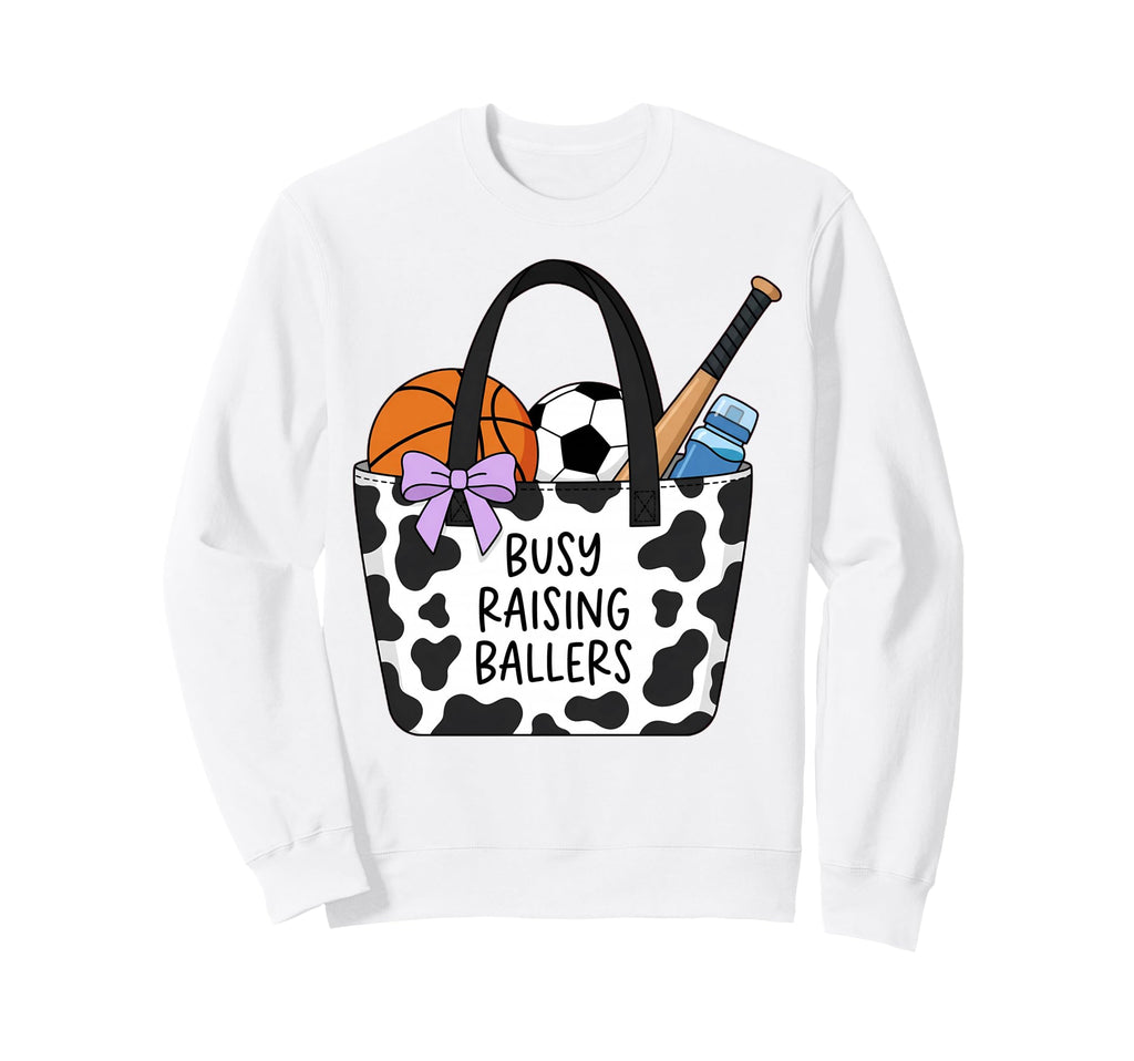 Busy Raising Ballers Cow Tote Bag Sweatshirt - Minimalist Print for Adults - T-Shirt, Sweatshirt, Hoodie
