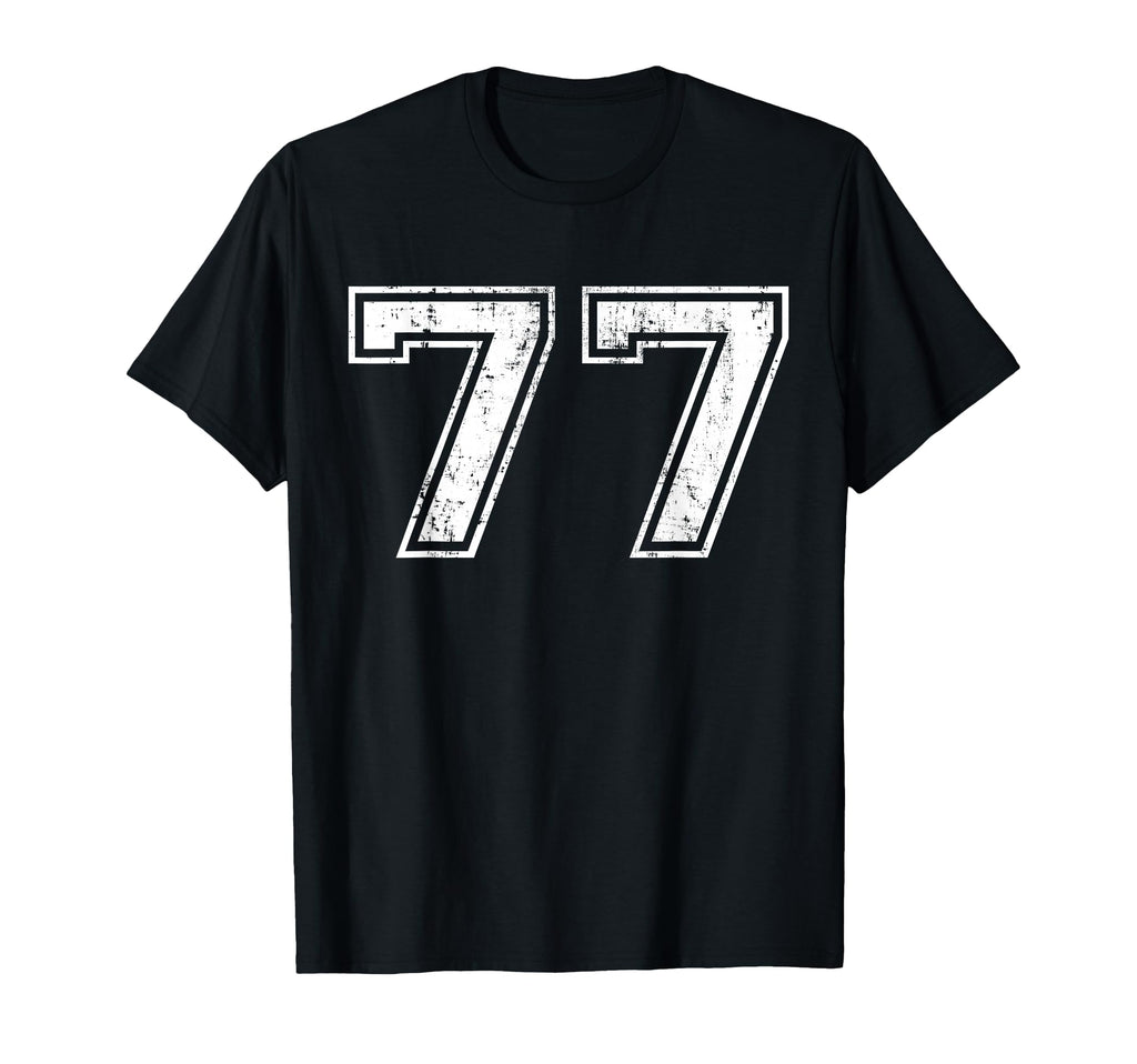 Number 77 Distressed Seventy Seven T-Shirt - Minimalist Print Men Women - T-Shirt, Sweatshirt, Hoodie