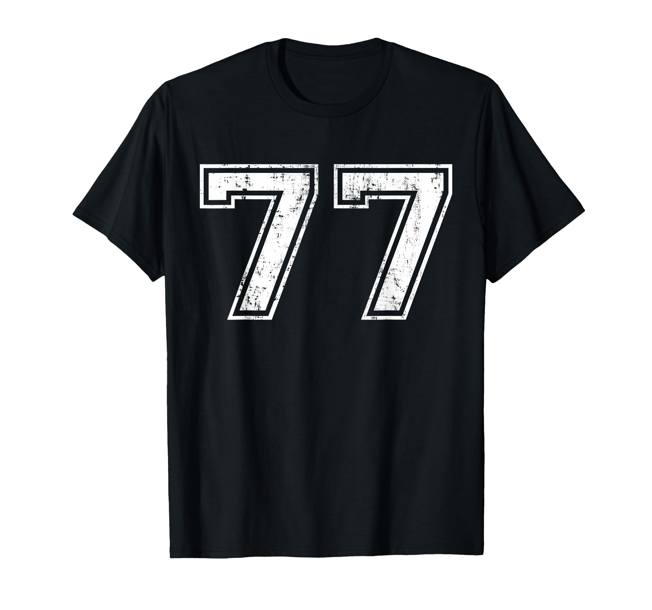 Number 77 Distressed Seventy Seven T-Shirt - Minimalist Print Men Women - T-Shirt, Sweatshirt, Hoodie
