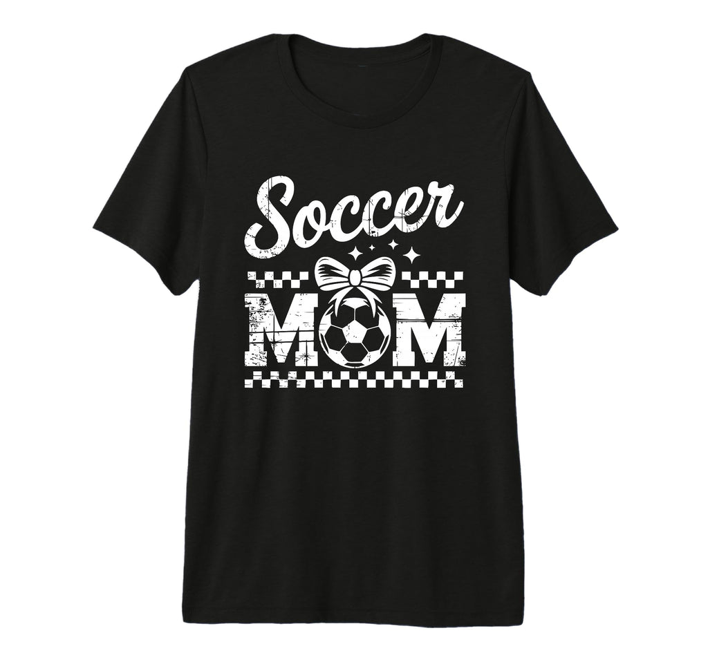 Soccer Mom Checker Pattern Ball Bow Stars T-Shirt - Unique Graphic Unisex - T-Shirt, Sweatshirt, Hoodie