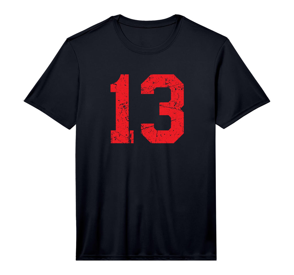 Number 13 Red Distressed Varsity Number T-Shirt - Trendy Graphic Men Women - T-Shirt, Sweatshirt, Hoodie