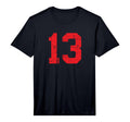 Number 13 Red Distressed Varsity Number T-Shirt - Trendy Graphic Men Women - T-Shirt, Sweatshirt, Hoodie