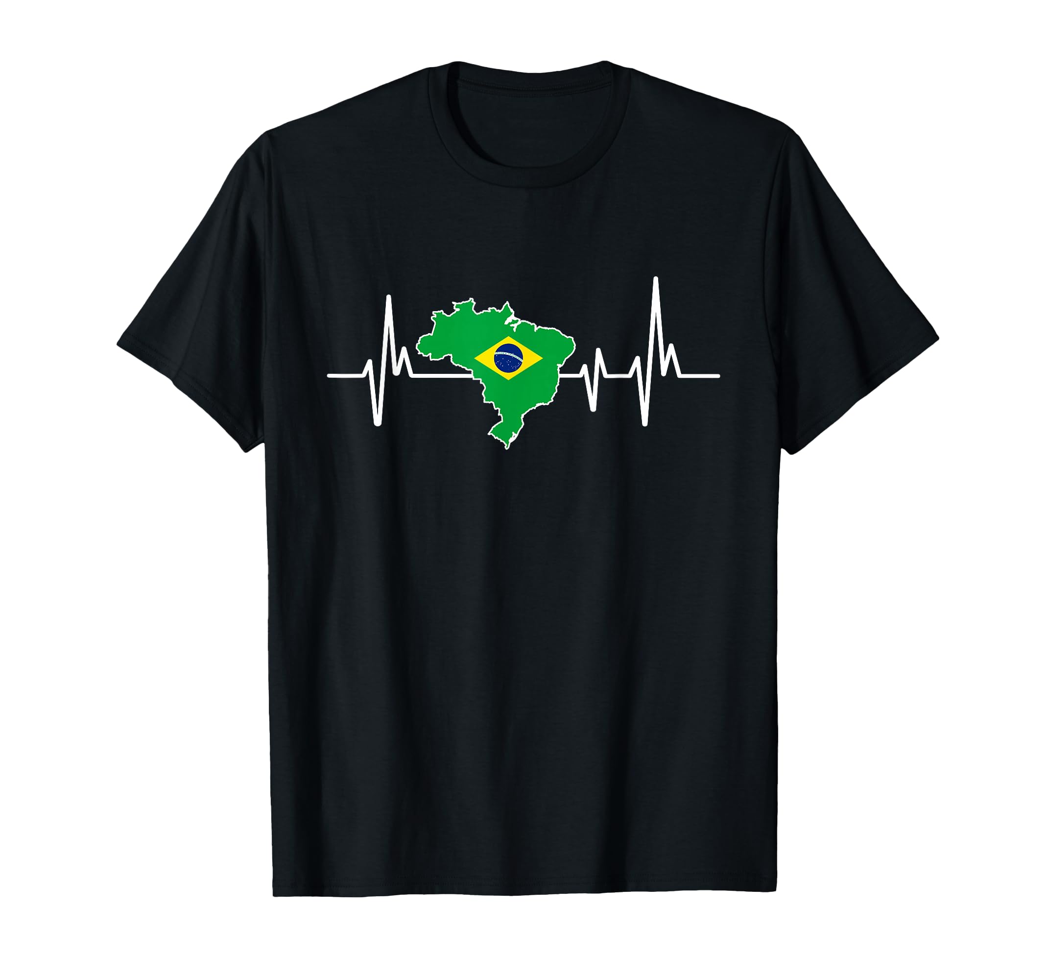 Heartbeat Brazilian Flag Brazil T-Shirt - Aesthetic Graphic for Adults - T-Shirt, Sweatshirt, Hoodie