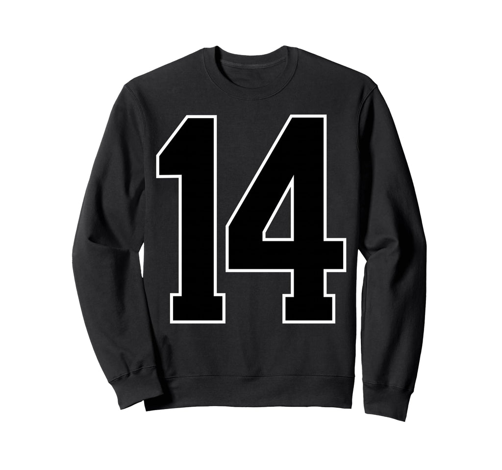 Black Sports Team Number 14 Fan Sweatshirt - Novelty Apparel Men Women - T-Shirt, Sweatshirt, Hoodie