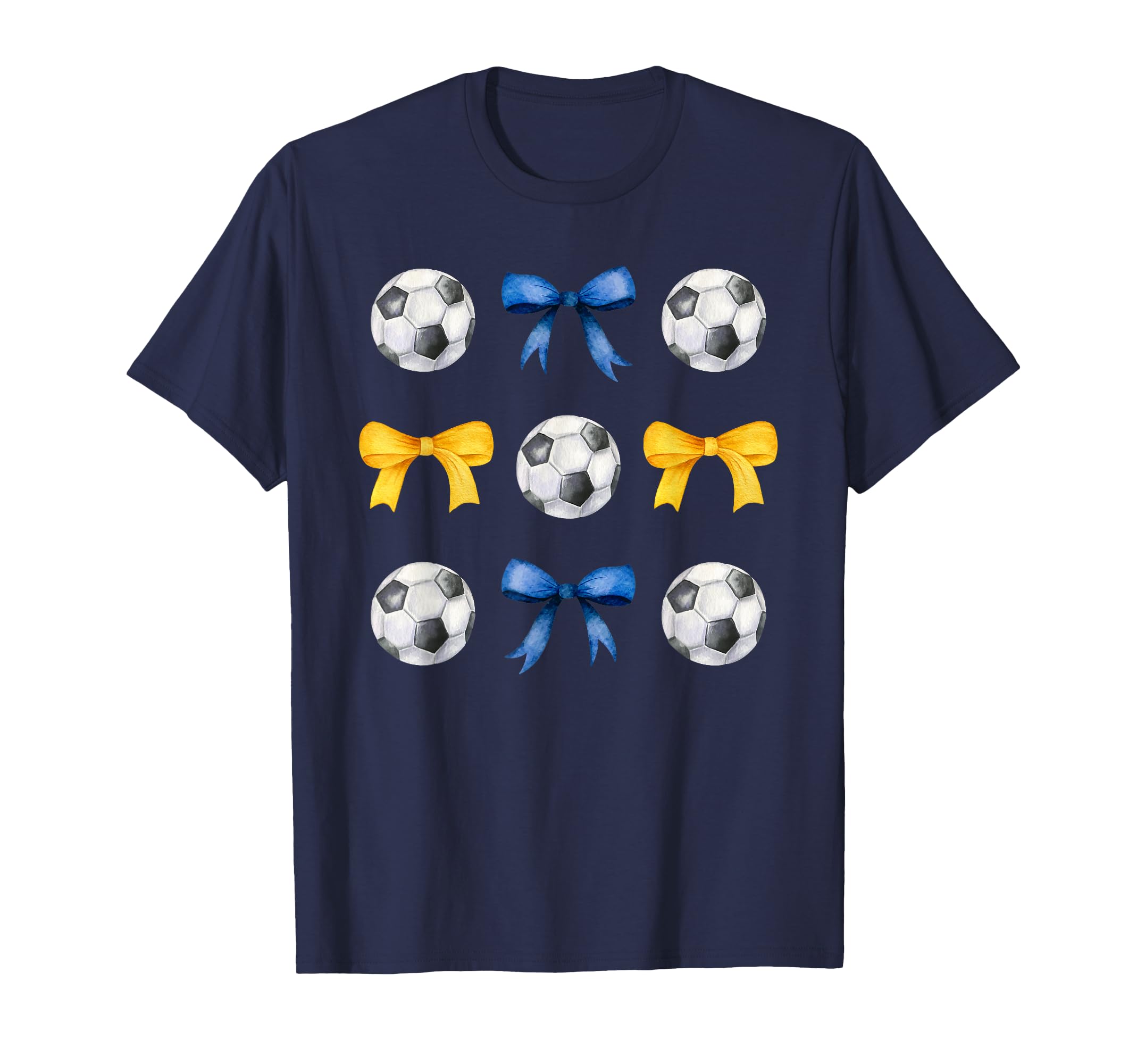 Soccer Balls Bows Soccer Player Blue T-Shirt - Trendy Graphic for Adults - T-Shirt, Sweatshirt, Hoodie
