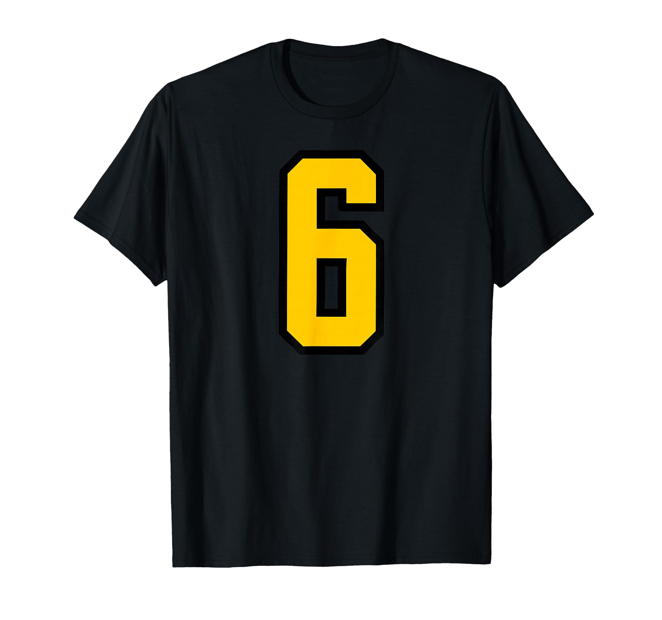 Yellow Black Sports Team Number 6 T-Shirt - Graphic Print for Adults - T-Shirt, Sweatshirt, Hoodie