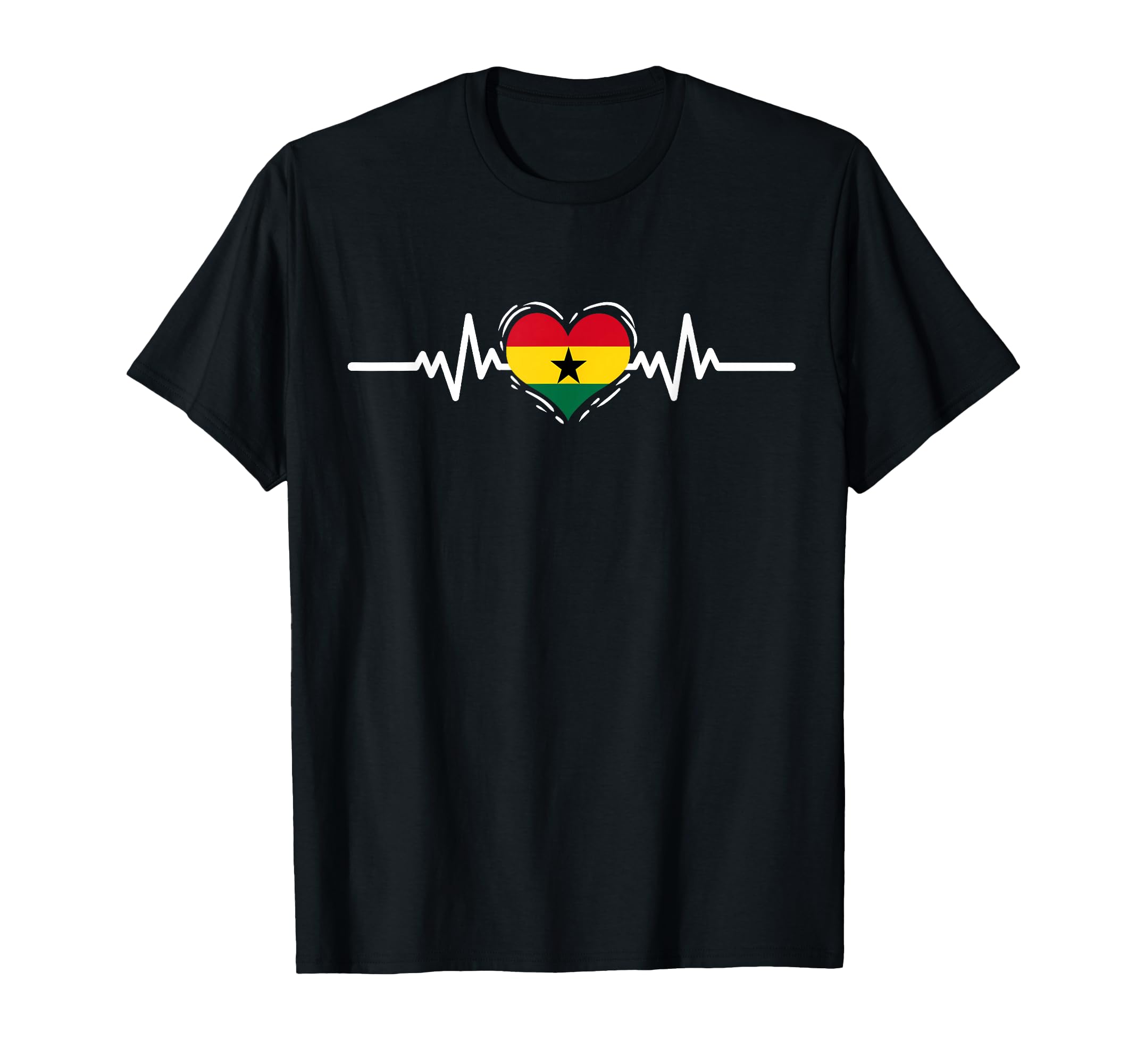 Ghana Flag Heartbeat Ghanaian Roots T-Shirt - Unique Graphic for Adults - T-Shirt, Sweatshirt, Hoodie