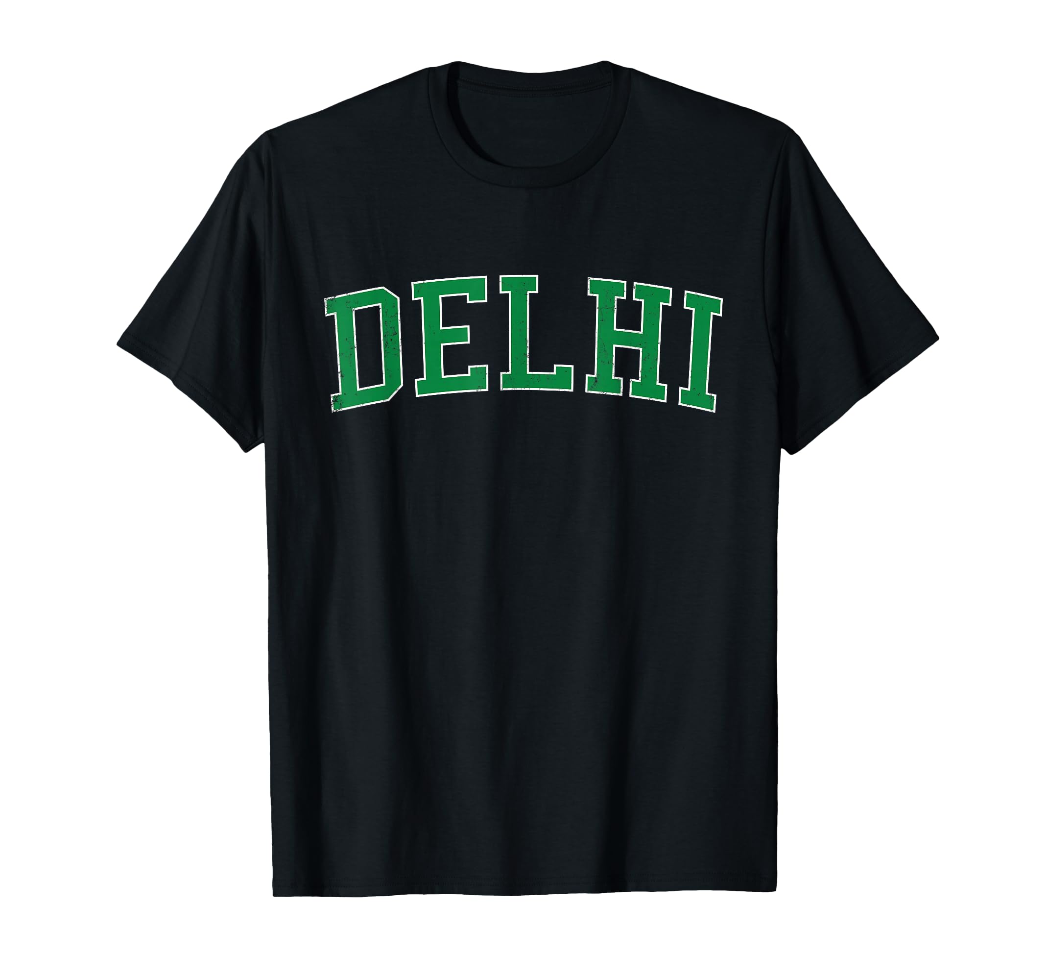 Delhi Ca Distressed Green Varsity T-Shirt - Minimalist Print Unisex - T-Shirt, Sweatshirt, Hoodie