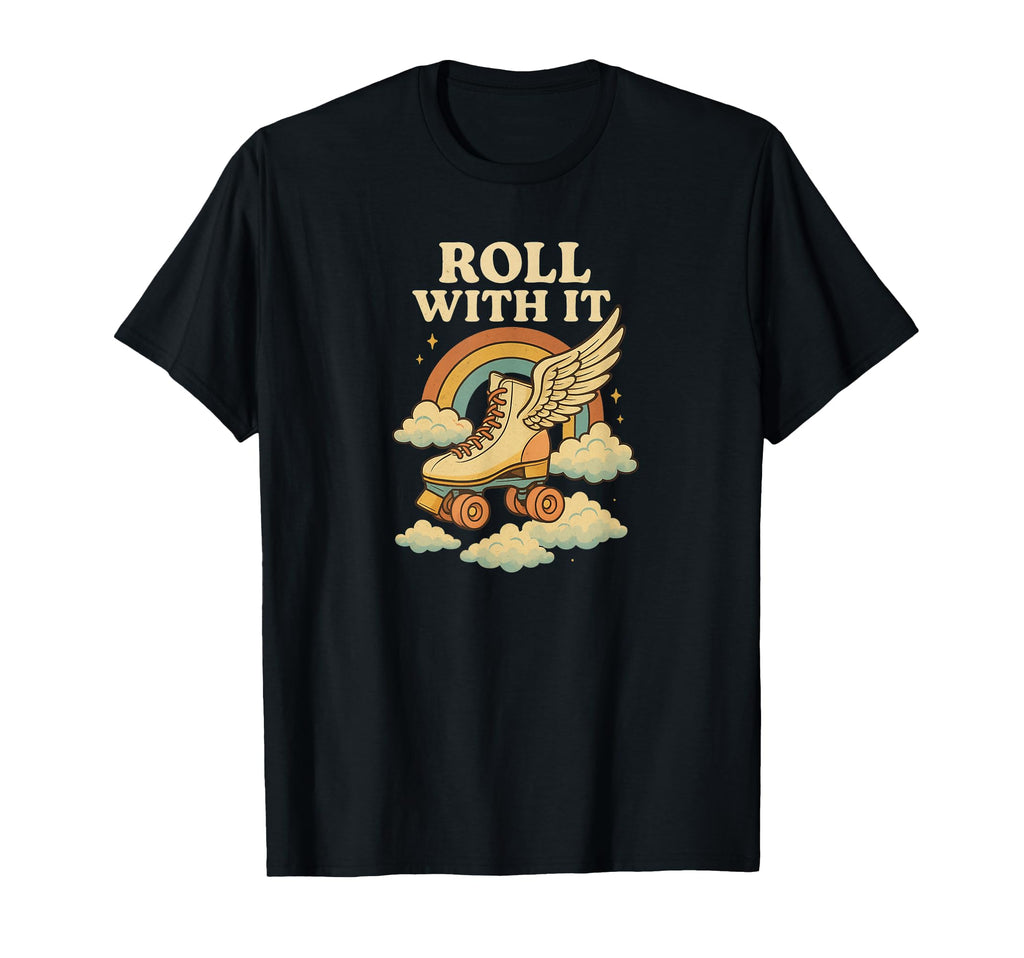 Roll It Roller Skate Wings Rainbow 70S T-Shirt - Minimalist Print Unisex - T-Shirt, Sweatshirt, Hoodie