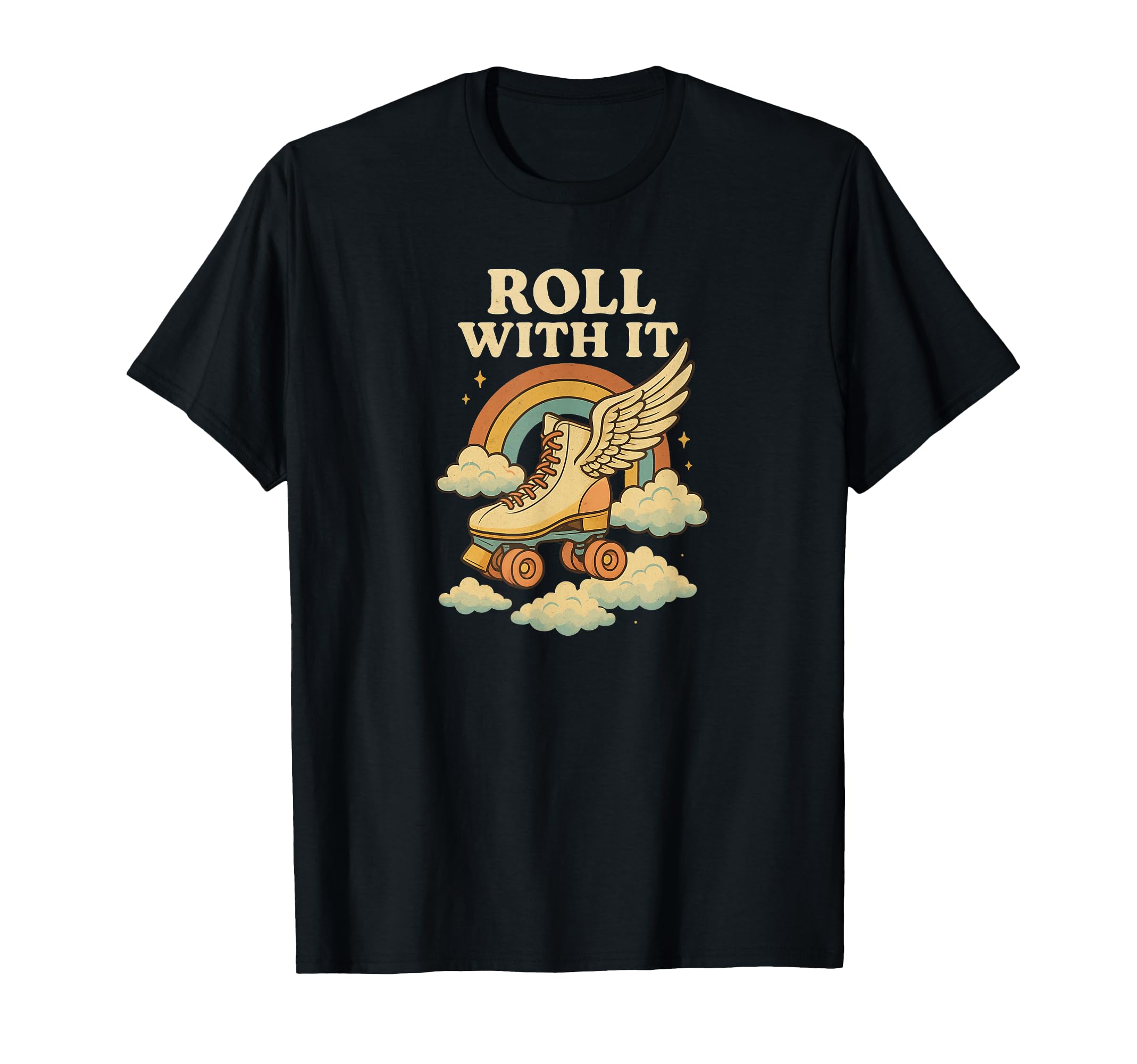 Roll It Roller Skate Wings Rainbow 70S T-Shirt - Minimalist Print Unisex - T-Shirt, Sweatshirt, Hoodie