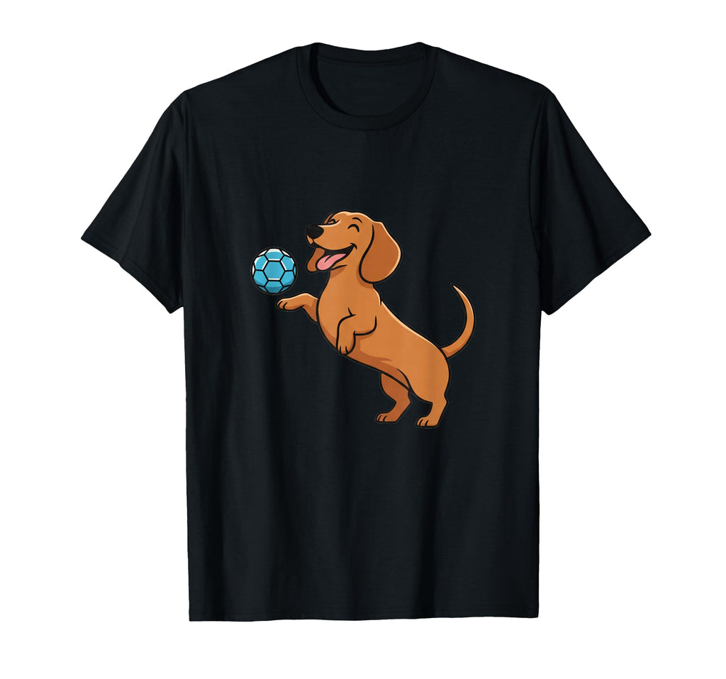 Dachshund Playing Soccer Ball Happy Puppy T-Shirt - Graphic Print Unisex - T-Shirt, Sweatshirt, Hoodie