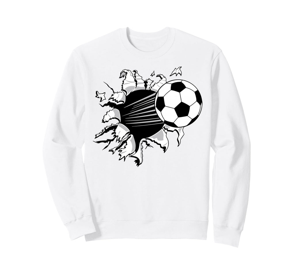 Soccer Ball Crashing Through Fabric Sweatshirt - Novelty Apparel Unisex - T-Shirt, Sweatshirt, Hoodie