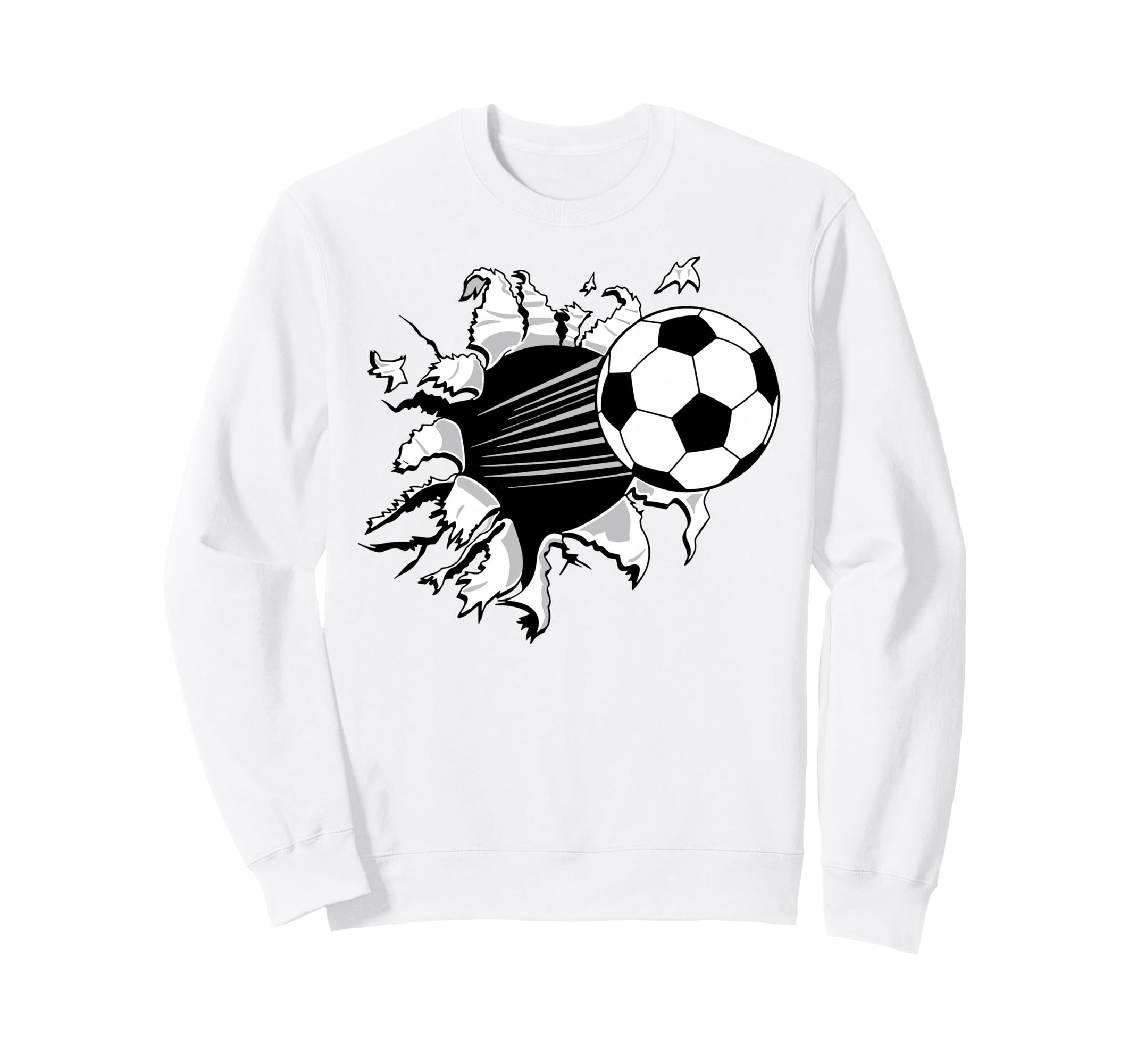 Soccer Ball Crashing Through Fabric Sweatshirt - Novelty Apparel Unisex - T-Shirt, Sweatshirt, Hoodie