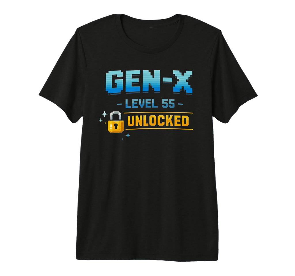 Gen X Level 55 Unlocked Gamer T-Shirt - Aesthetic Graphic for Adults - T-Shirt, Sweatshirt, Hoodie