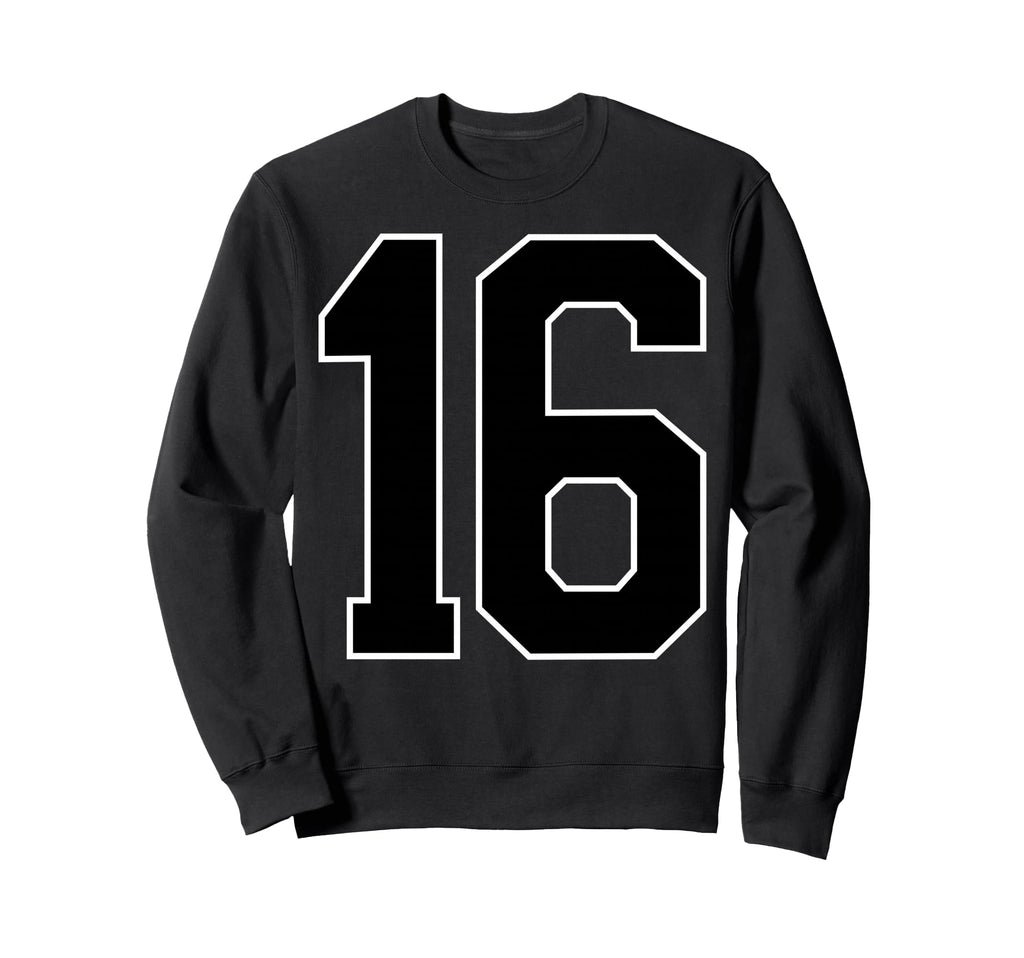 Black Sports Team Number 16 Fan Sweatshirt - Unique Graphic for Adults - T-Shirt, Sweatshirt, Hoodie