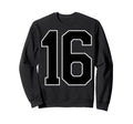Black Sports Team Number 16 Fan Sweatshirt - Unique Graphic for Adults - T-Shirt, Sweatshirt, Hoodie