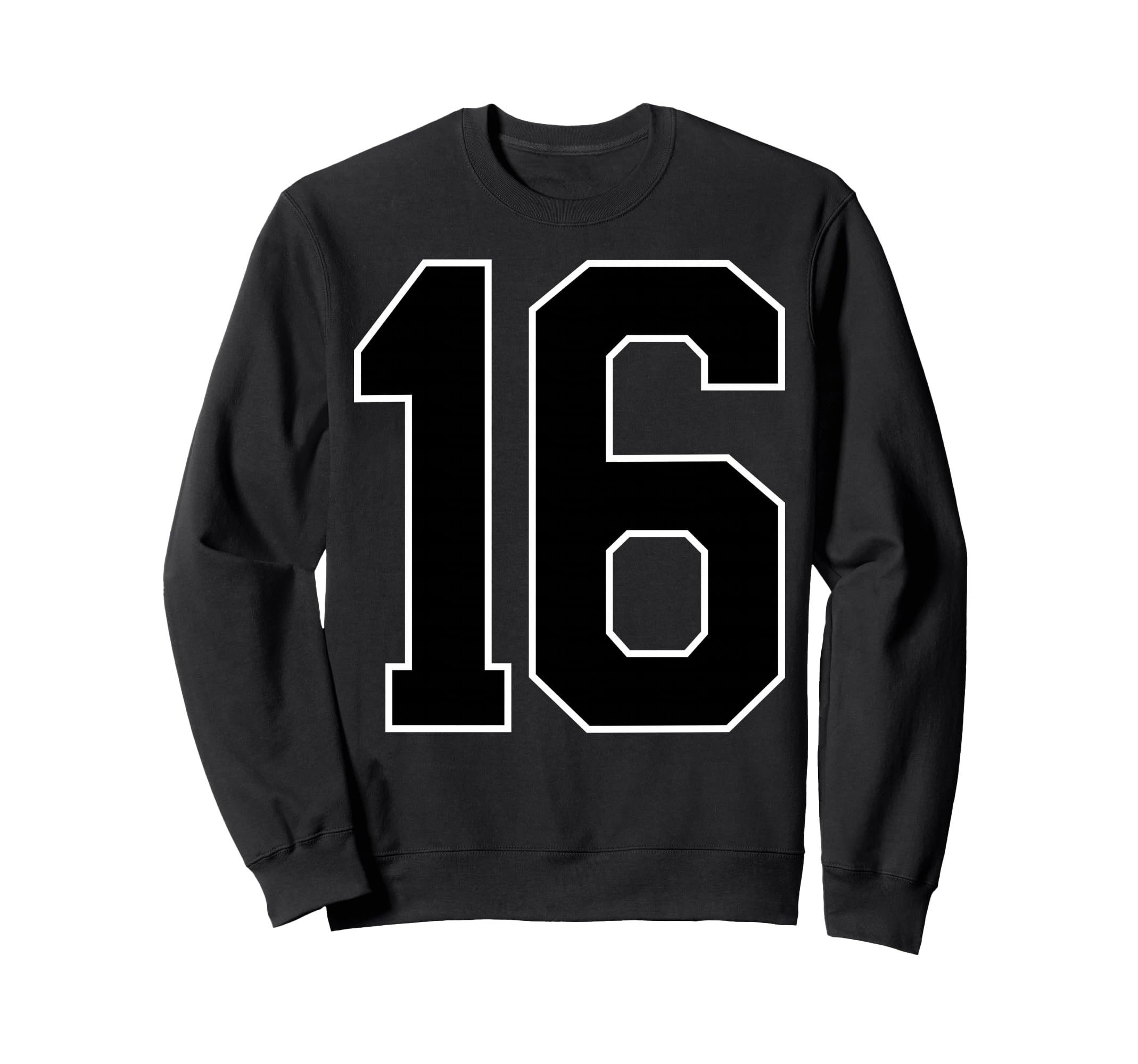 Black Sports Team Number 16 Fan Sweatshirt - Unique Graphic for Adults - T-Shirt, Sweatshirt, Hoodie