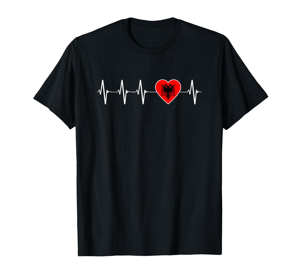 Albanian Heartbeat Proud I Love Albania T-Shirt - Novelty Apparel Unisex - T-Shirt, Sweatshirt, Hoodie