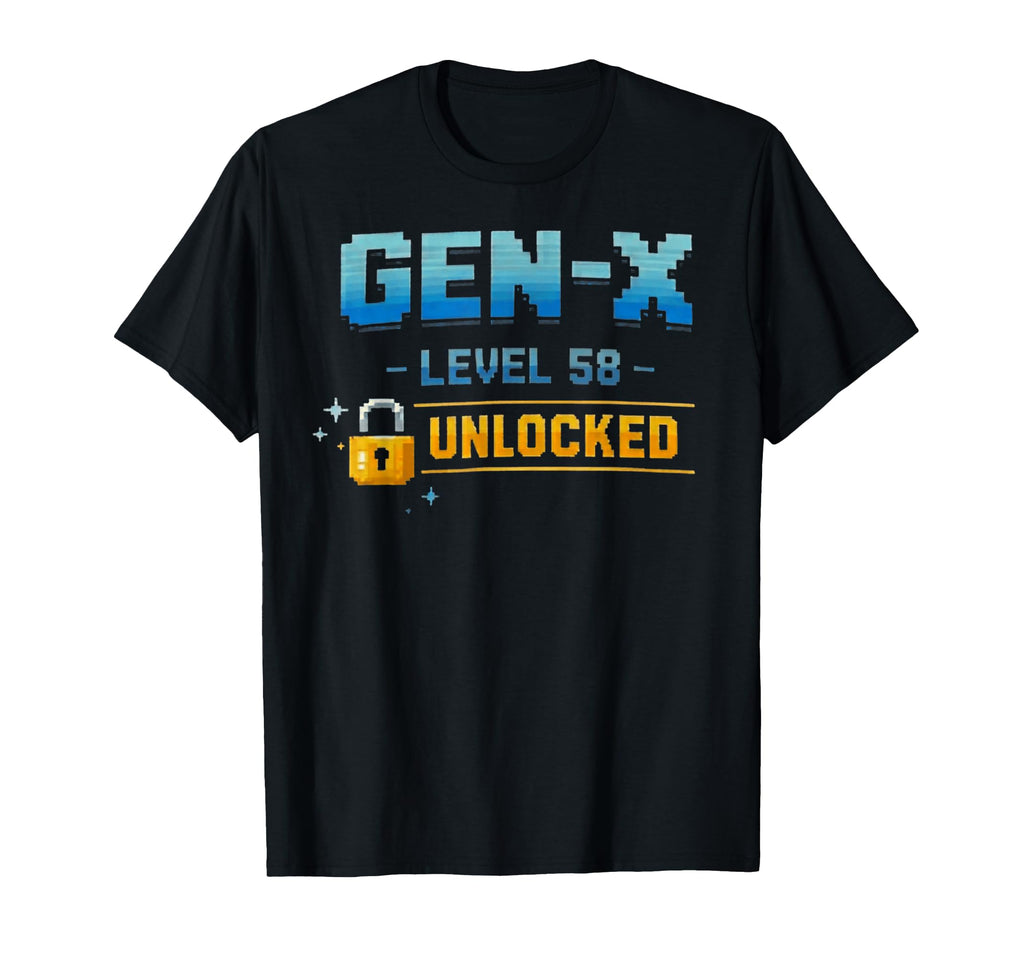 Gen X Level 58 Unlocked Gamer Birthday T-Shirt - Custom Art Print Unisex - T-Shirt, Sweatshirt, Hoodie