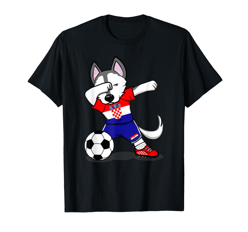 Dabbing Husky Croatia Football T-Shirt - Fun Novelty Design Unisex - T-Shirt, Sweatshirt, Hoodie