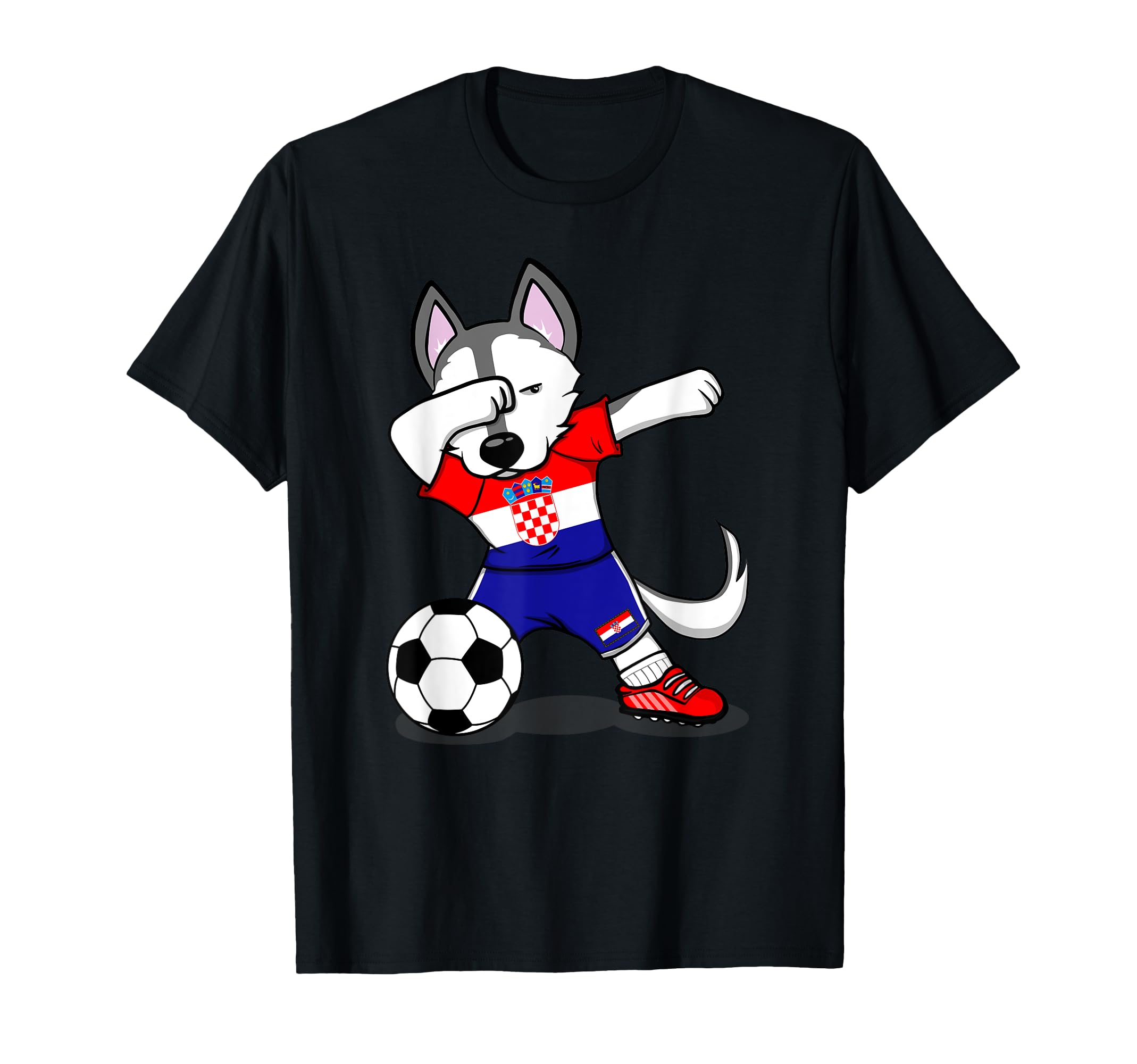 Dabbing Husky Croatia Football T-Shirt - Fun Novelty Design Unisex - T-Shirt, Sweatshirt, Hoodie