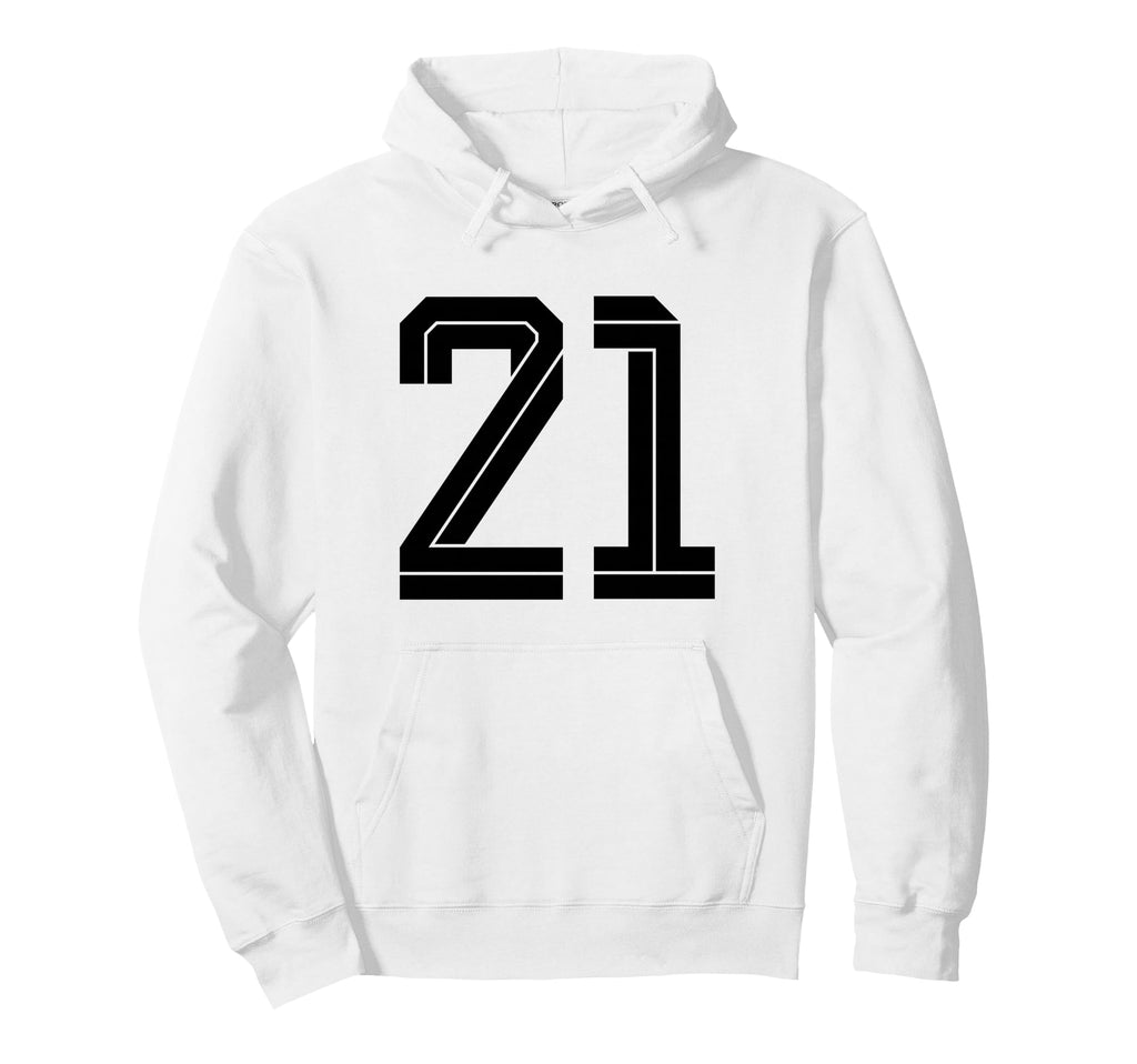 21 White Number 21 Sports Fan Soccer Hoodie - Unique Graphic Unisex - T-Shirt, Sweatshirt, Hoodie