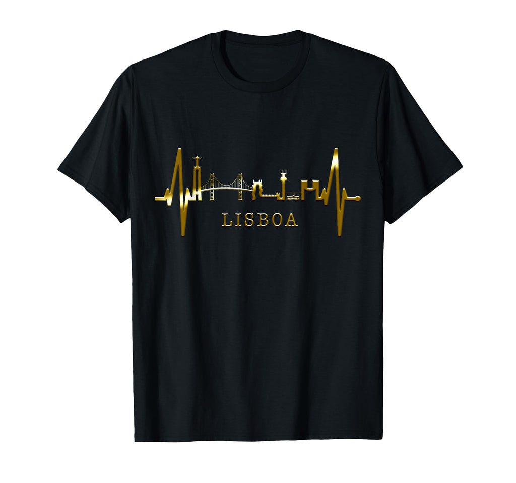 Lisbon Skyline Heartbeat Heart Lisboa Fan T-Shirt - Trendy Graphic Unisex - T-Shirt, Sweatshirt, Hoodie