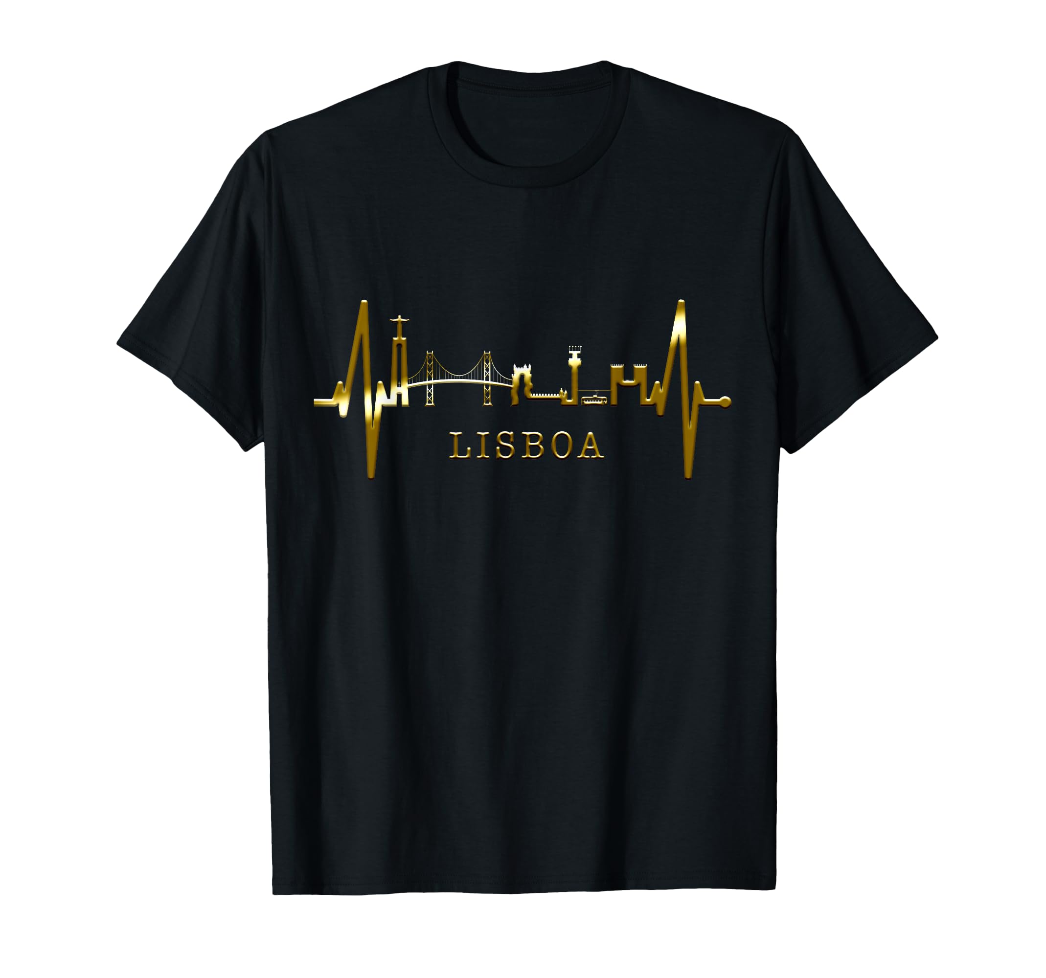 Lisbon Skyline Heartbeat Heart Lisboa Fan T-Shirt - Trendy Graphic Unisex - T-Shirt, Sweatshirt, Hoodie