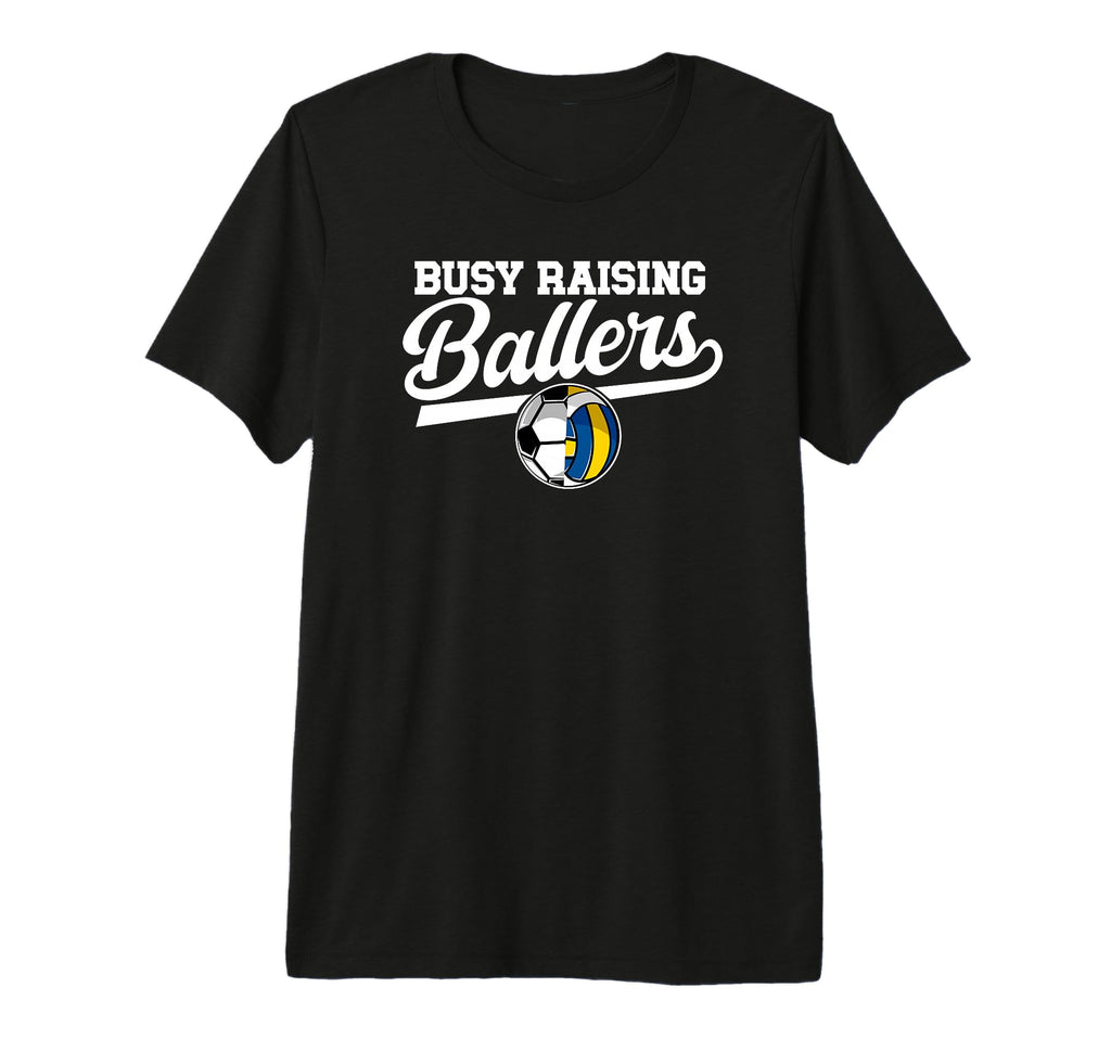Mens Busy Raising Ballers Soccer T-Shirt - Minimalist Print for Adults - T-Shirt, Sweatshirt, Hoodie