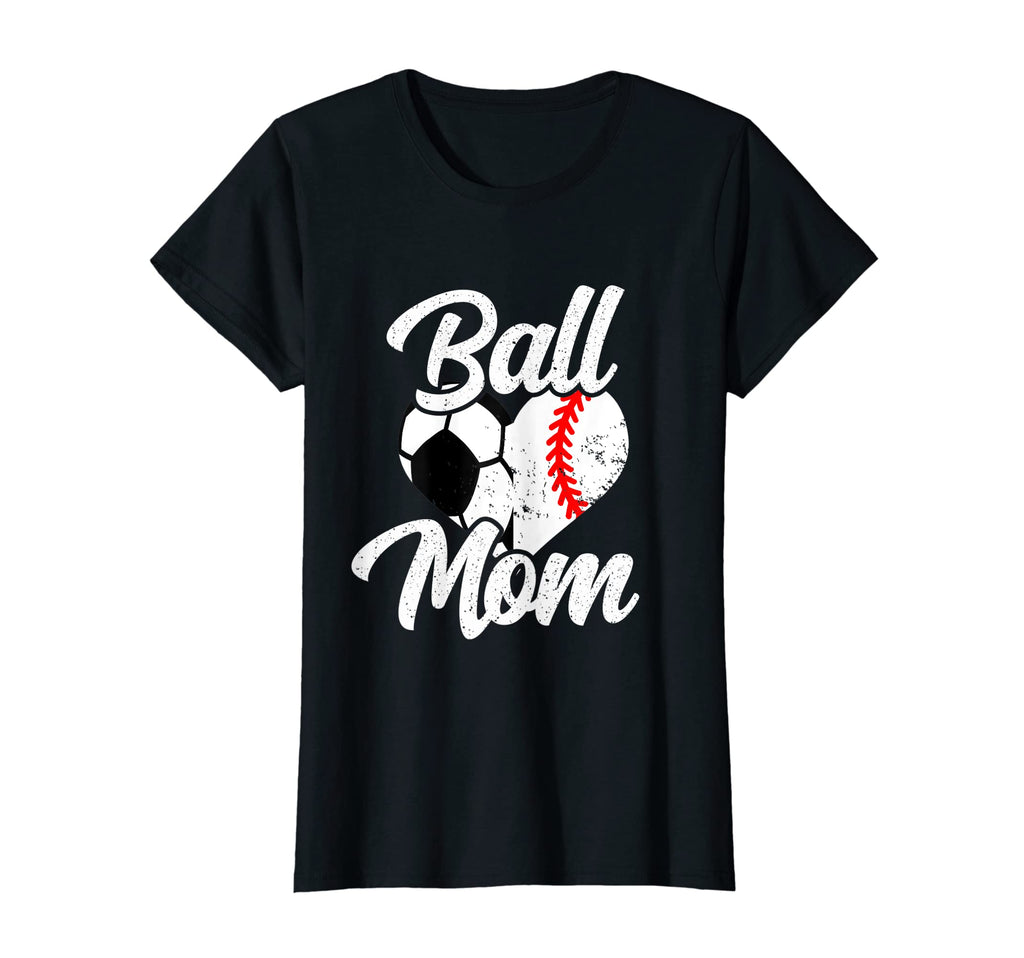 Womens Ball Mom Heart Funny Baseball T-Shirt - Novelty Apparel for Adults - T-Shirt, Sweatshirt, Hoodie