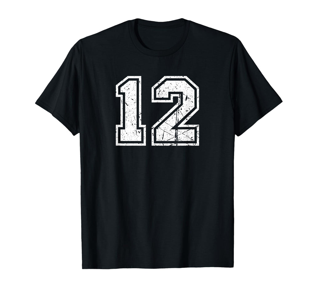 Distressed Number 12 White Sports Team T-Shirt - Minimalist Print Unisex - T-Shirt, Sweatshirt, Hoodie