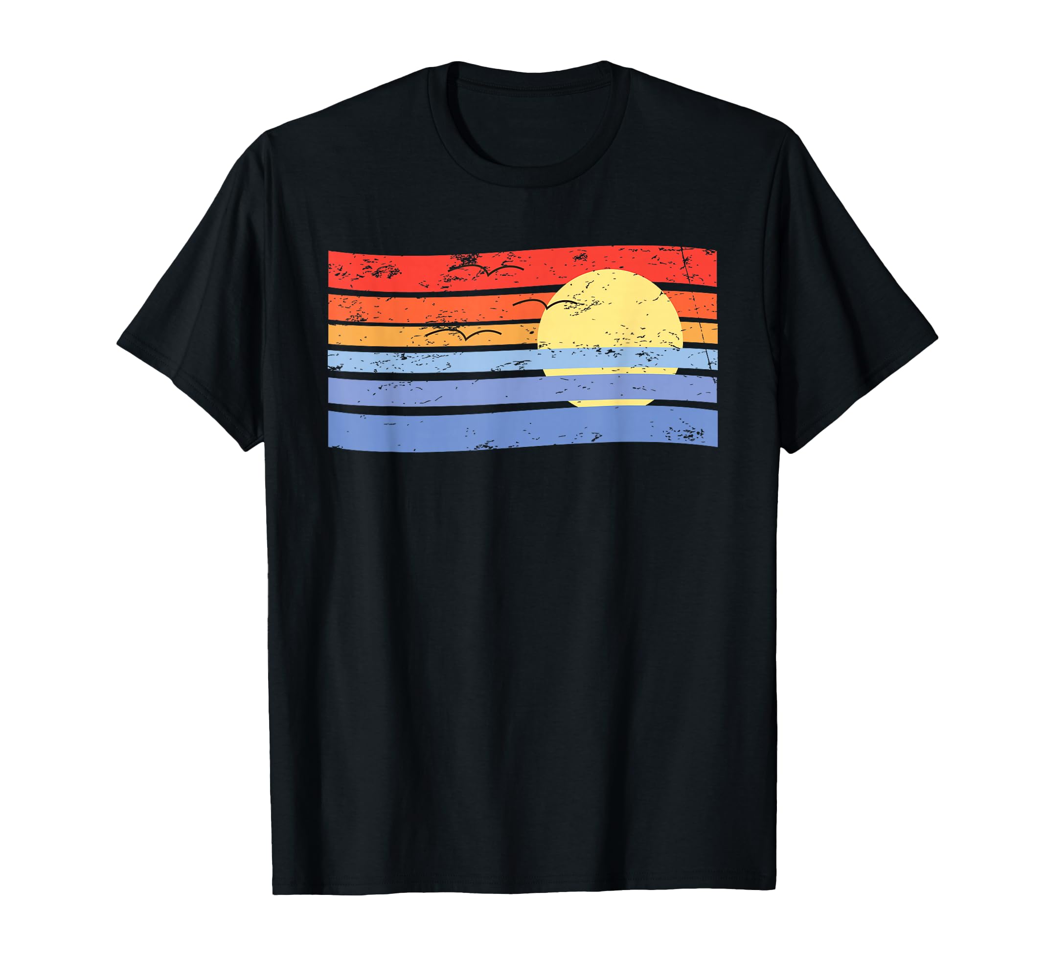 Sunset Stripes Distressed 70S T-Shirt - Custom Art Print Unisex - T-Shirt, Sweatshirt, Hoodie