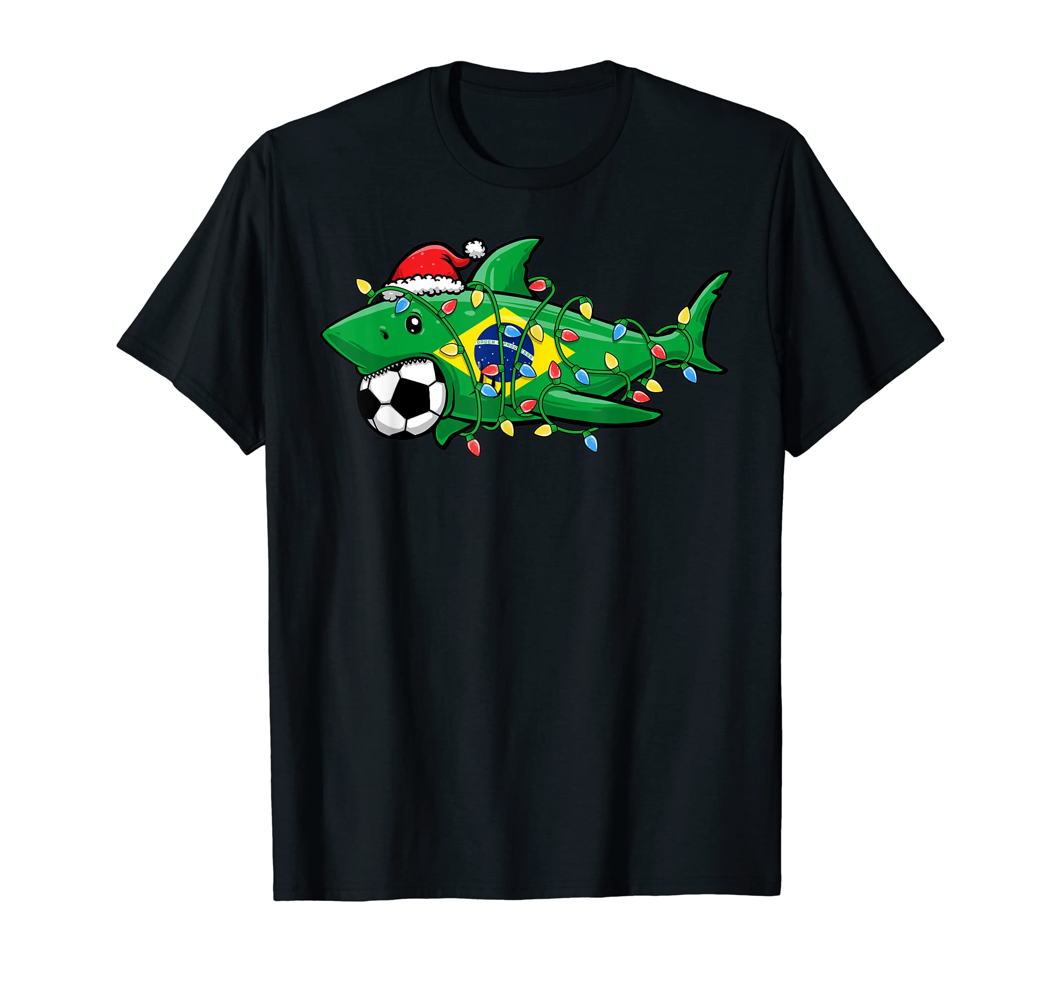 Santa Shark Soccer Football Lights T-Shirt - Trendy Graphic for Adults - T-Shirt, Sweatshirt, Hoodie