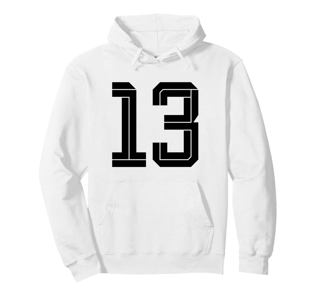 13 White Number 13 Sports Fan Soccer Hoodie - Aesthetic Graphic for Adults - T-Shirt, Sweatshirt, Hoodie