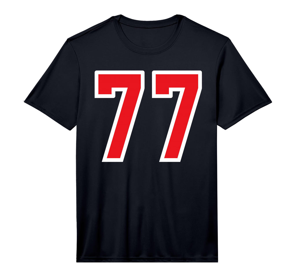 White Red Sport Team Number 77 T-Shirt - Novelty Apparel for Adults - T-Shirt, Sweatshirt, Hoodie