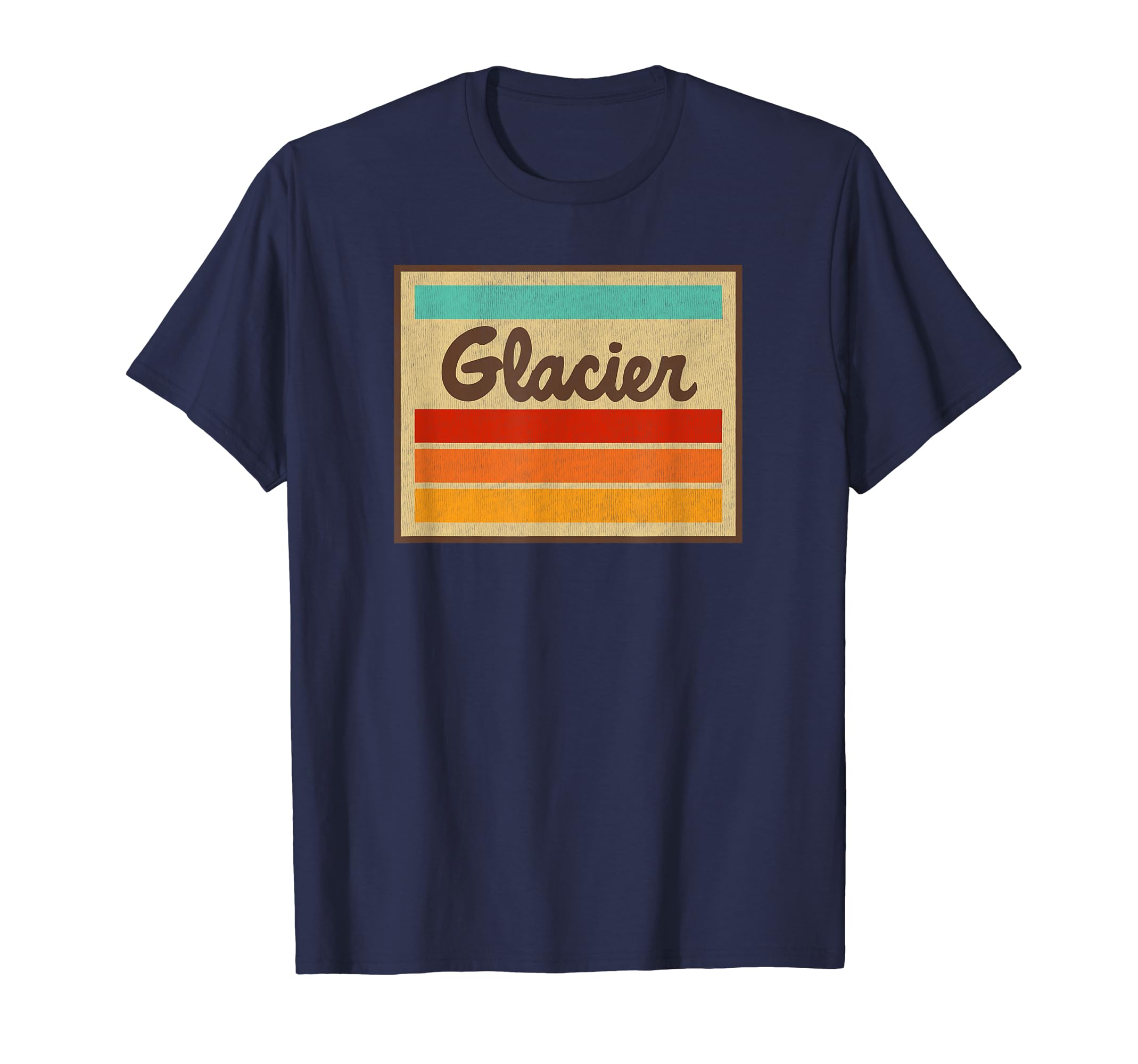 Glacier National Park 70S Stripes Badge T-Shirt - Custom Art Print Unisex - T-Shirt, Sweatshirt, Hoodie