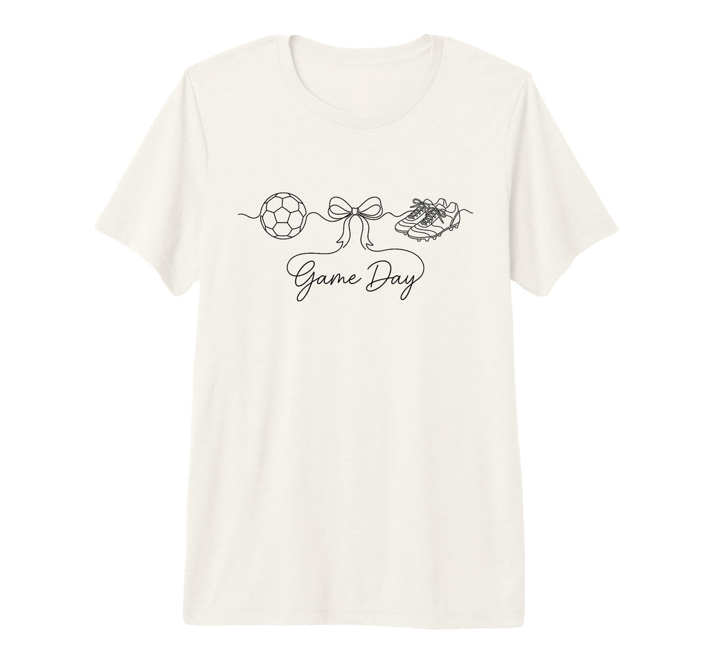 Game Day Soccer Mom Ball Bow Cleats Sports T-Shirt - Graphic Print Unisex - T-Shirt, Sweatshirt, Hoodie